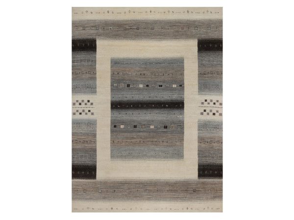 8'10"x12' Parchment White, Modern, Lori Buft Gabbeh with Small Animal and Human Figurines, Hand Knotted, Pure Wool, Thick and Plush, Oriental Rug HR92725