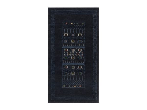 2'3"x4'4" Midnight Blue, Lori Buft Gabbeh with Small Animal Figurines, Modern, Soft Wool, Hand Knotted, Thick and Plush, Sample, Mat, Oriental Rug HR92728