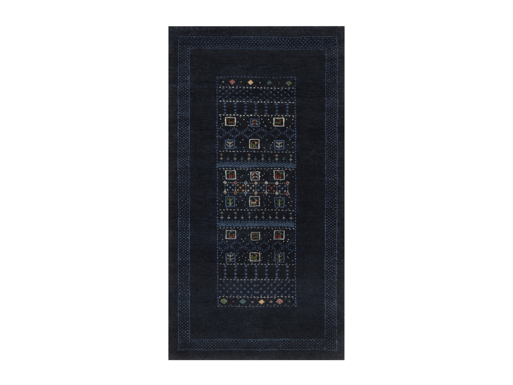 2'3"x4'4" Midnight Blue, Lori Buft Gabbeh with Small Animal Figurines, Modern, Soft Wool, Hand Knotted, Thick and Plush, Sample, Mat, Oriental Rug HR92728