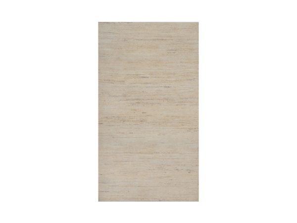 3'x5'2" Linen White, Modern, Plain Design, Lori Buft Gabbeh, Thick and Plush, Hand Knotted, Undyed Natural Wool, Oriental Rug HR92729