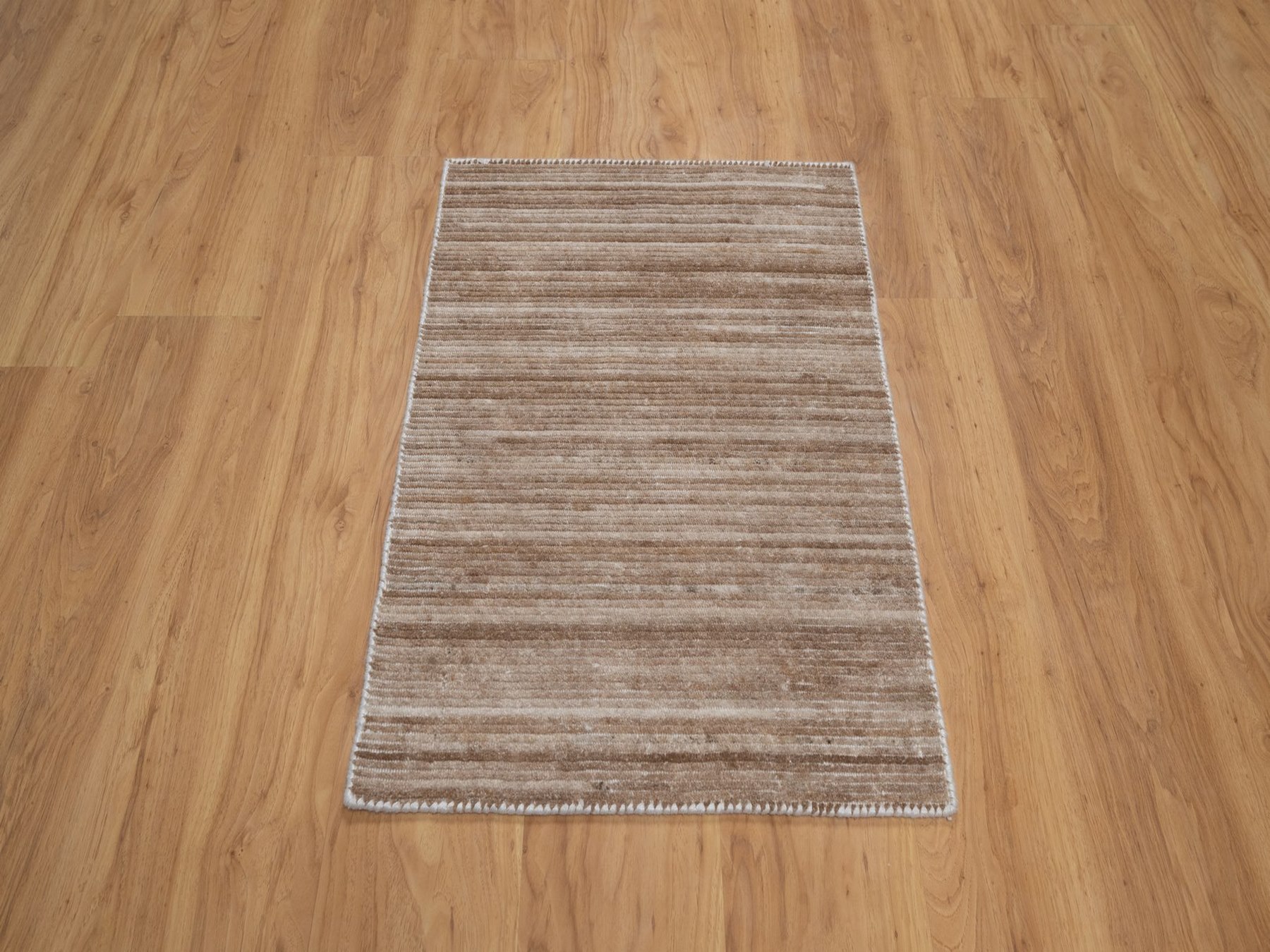 2'x3' Coconut Brown, Variegated Textured Modern Design, Indoor, Outdoor, Hand Loomed, Thick and Plush, Mat, Sample, Oriental Rug HR92735 - Image 2