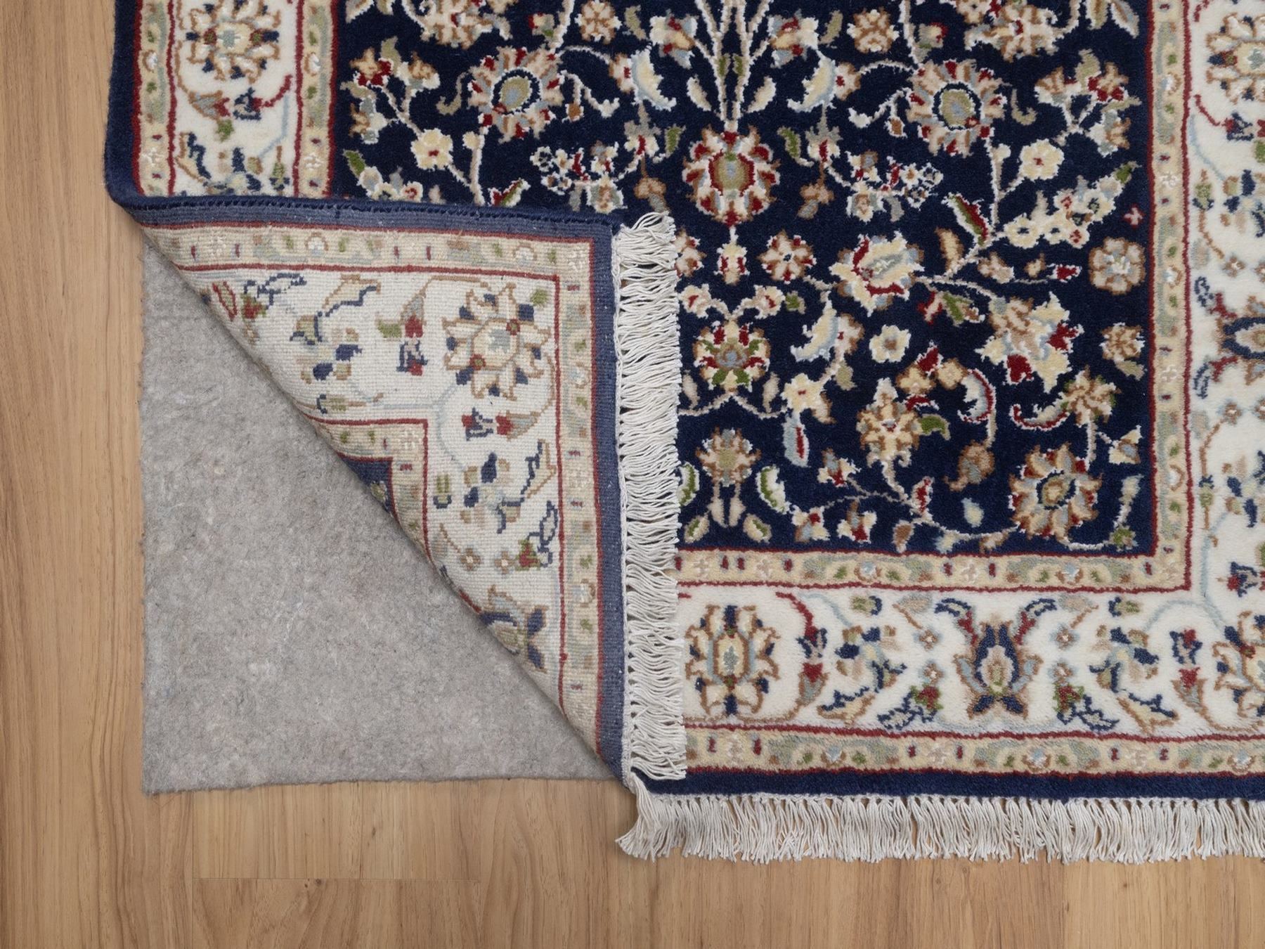 2'9"x14' Midnight Blue, Nain with All Over Floral Pattern, Hand Knotted, Wool and Silk, Soft Pile, 250 KPSI, Runner, Oriental Rug HR92740 - Image 3