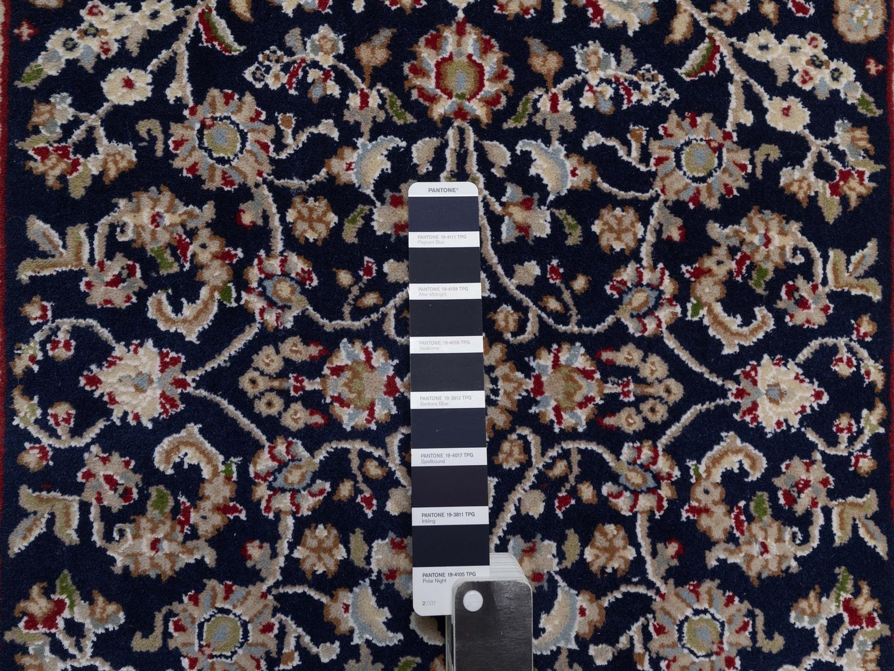 2'9"x14' Midnight Blue, Nain with All Over Floral Pattern, Hand Knotted, Wool and Silk, Soft Pile, 250 KPSI, Runner, Oriental Rug HR92740 - Image 4