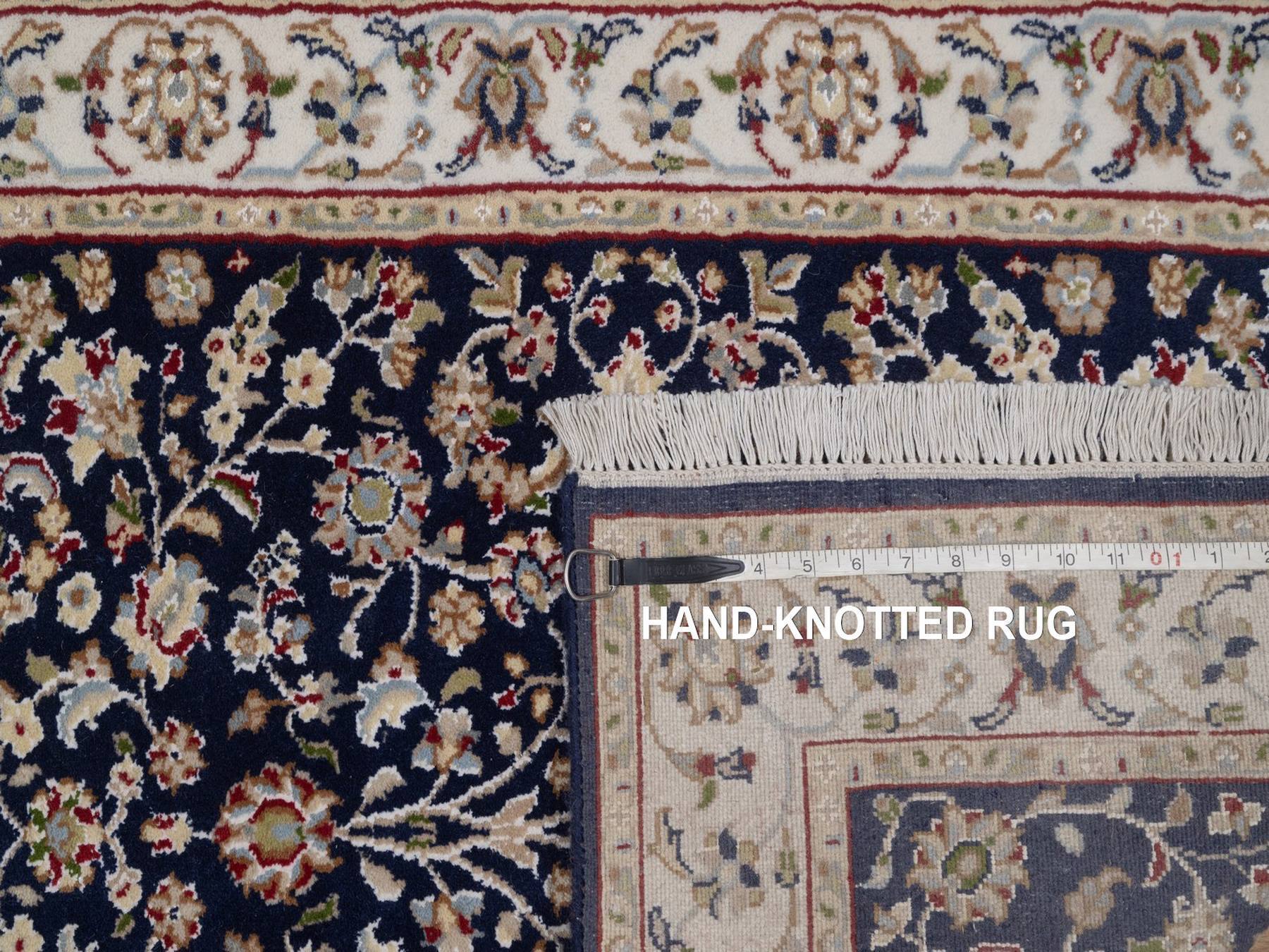 2'9"x14' Midnight Blue, Nain with All Over Floral Pattern, Hand Knotted, Wool and Silk, Soft Pile, 250 KPSI, Runner, Oriental Rug HR92740 - Image 8