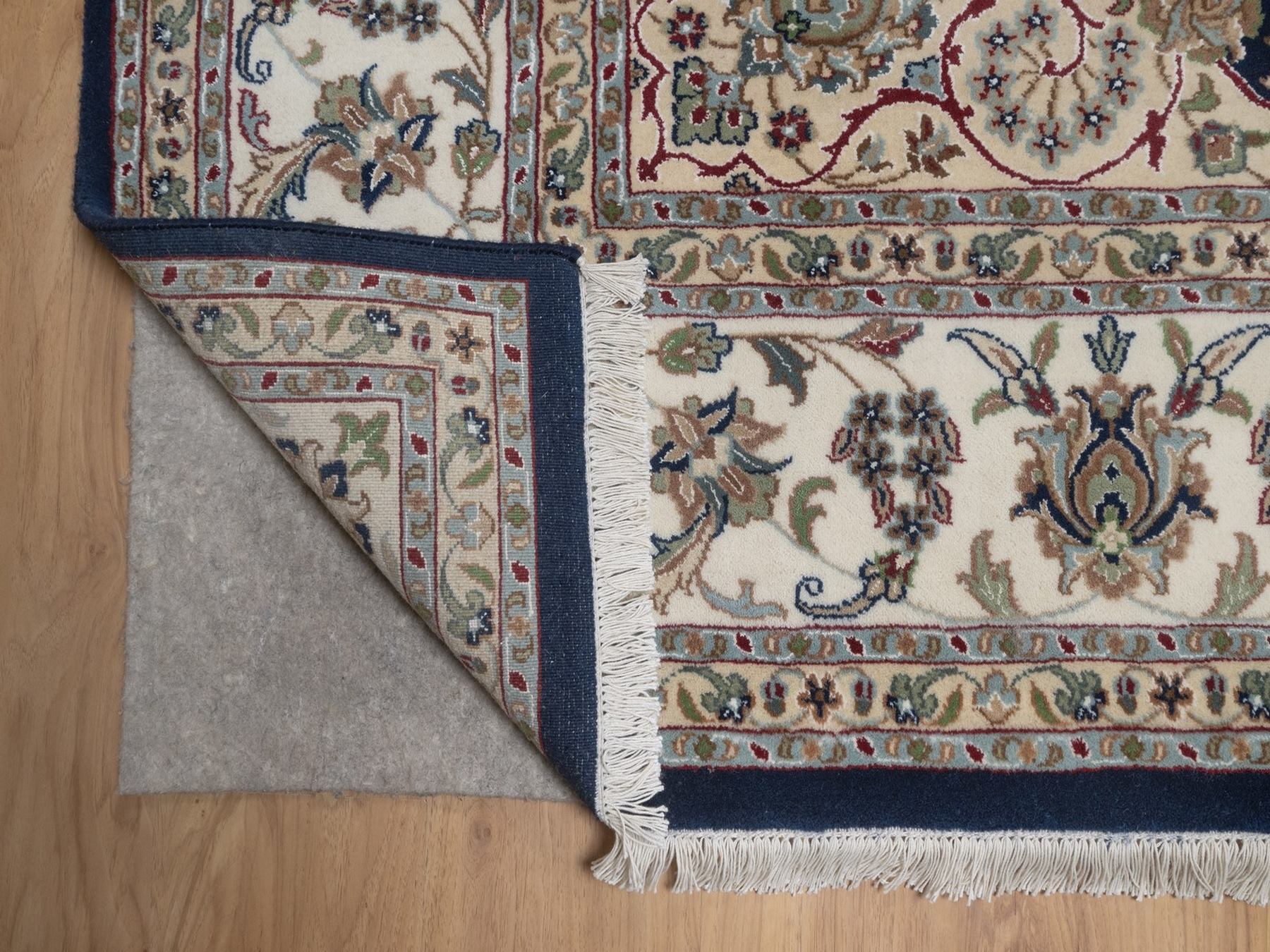 8'x10' Midnight Blue, Nain with Flower Medallion Design, Hand Knotted, Soft Pile, 250 KPSI, Wool and Silk, Oriental Rug HR92741 - Image 4