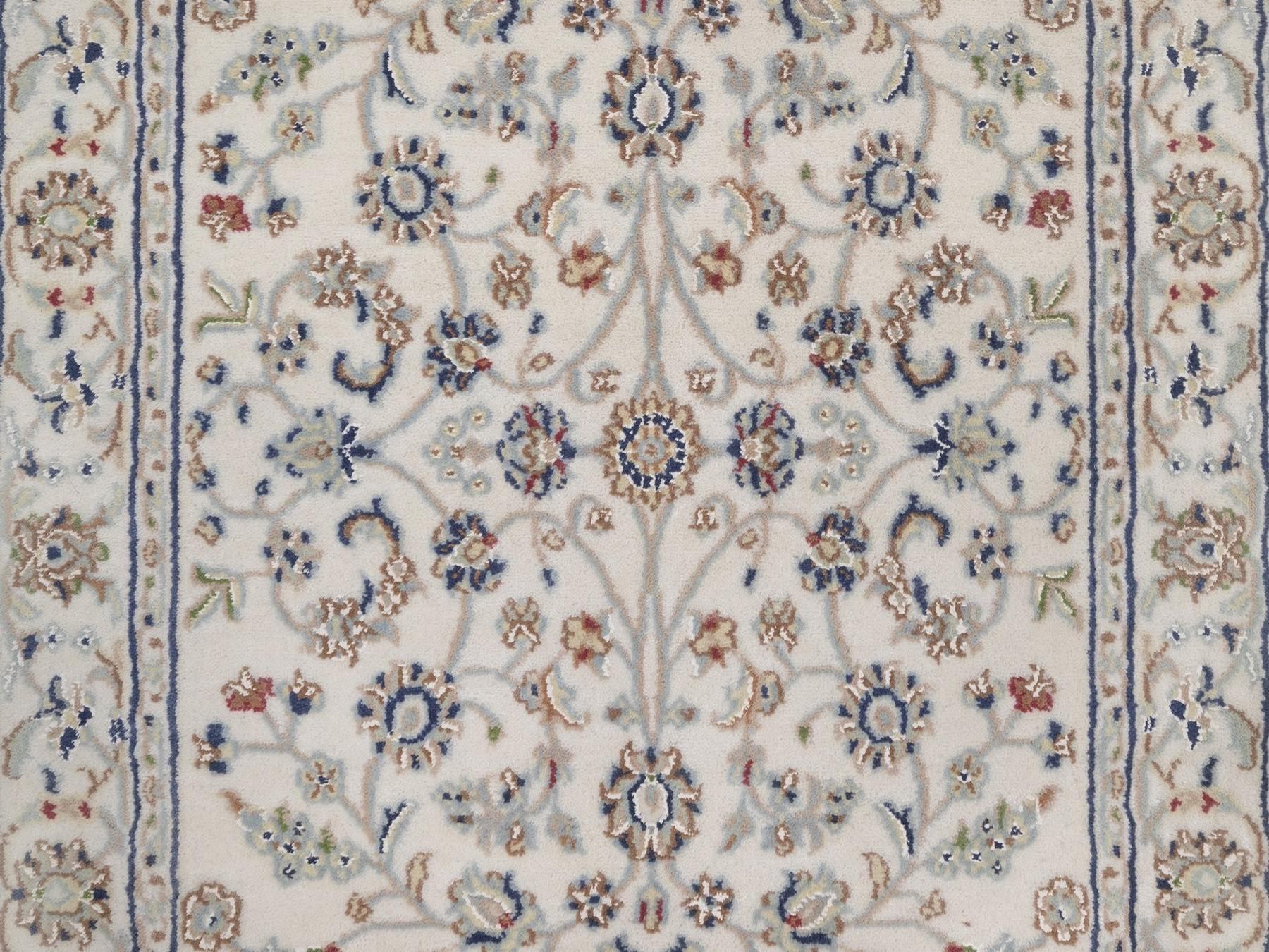 2'9"x14'5" Pearl White, Nain with All Over Flower Design, Wool and Silk, 250 KPSI, Hand Knotted, Soft Pile, XL Runner, Oriental Rug HR92743 - Image 5