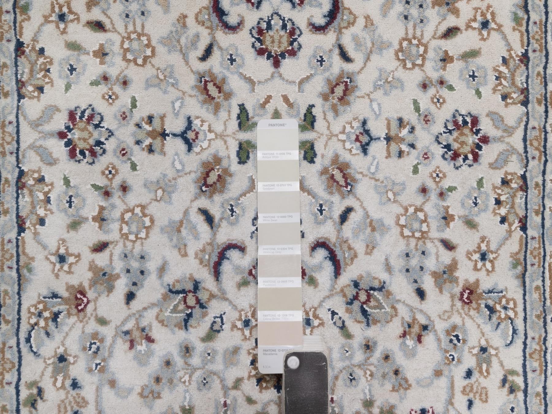 2'7"x16' Pearl White, Nain with Flower Medallions Design, Wool and Silk, Hand Knotted, 250 KPSI, Soft Pile, XL Runner, Oriental Rug HR92744 - Image 4