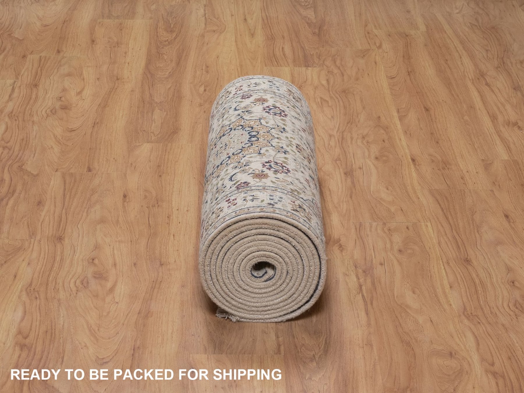 2'7"x16' Pearl White, Nain with Flower Medallions Design, Wool and Silk, Hand Knotted, 250 KPSI, Soft Pile, XL Runner, Oriental Rug HR92744 - Image 6