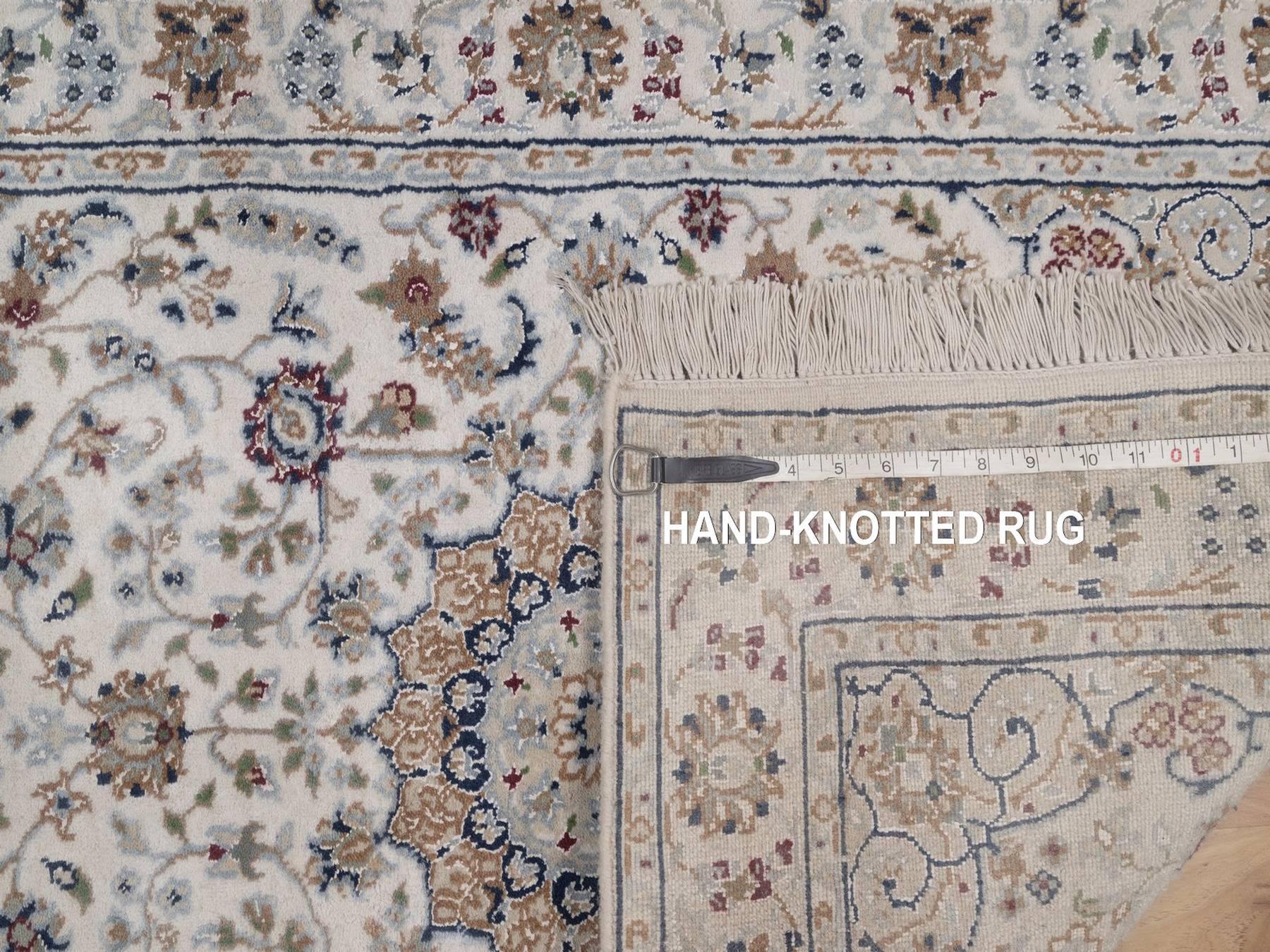 2'7"x16' Pearl White, Nain with Flower Medallions Design, Wool and Silk, Hand Knotted, 250 KPSI, Soft Pile, XL Runner, Oriental Rug HR92744 - Image 8
