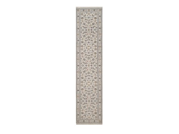 2'8"x12' Pearl White, Nain with All Over Flower Design, Hand Knotted, Wool and Silk, 250 KPSI, Soft Pile, Runner, Oriental Rug HR92746