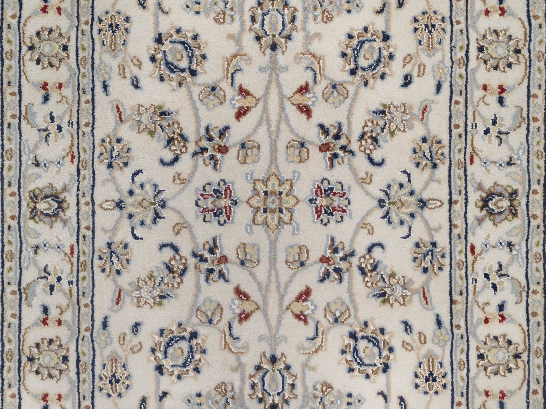2'8"x12' Pearl White, Nain with All Over Flower Design, Hand Knotted, Wool and Silk, 250 KPSI, Soft Pile, Runner, Oriental Rug HR92746 - Image 5