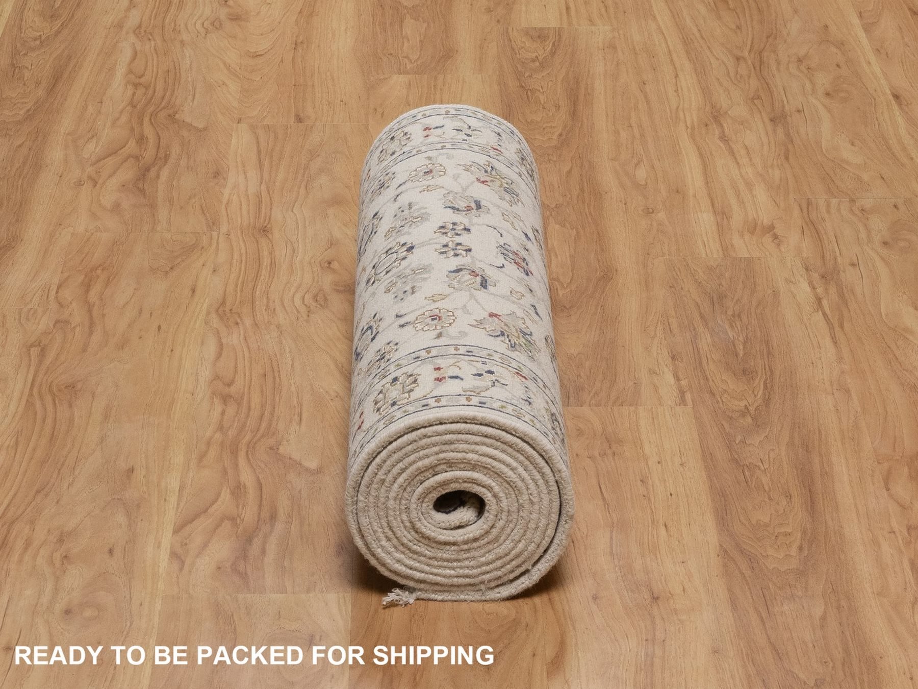 2'8"x12' Pearl White, Nain with All Over Flower Design, Hand Knotted, Wool and Silk, 250 KPSI, Soft Pile, Runner, Oriental Rug HR92746 - Image 6