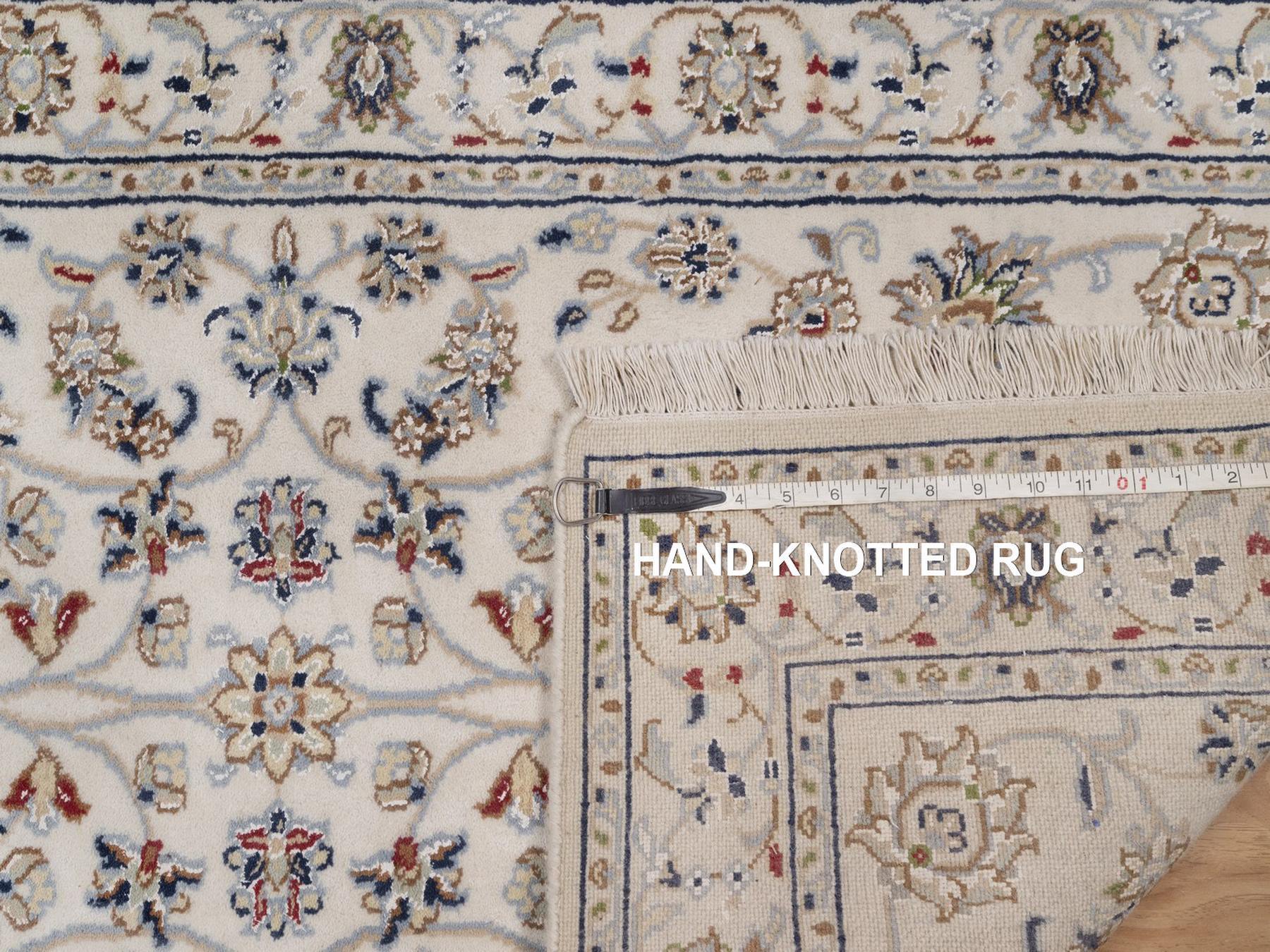 2'8"x12' Pearl White, Nain with All Over Flower Design, Hand Knotted, Wool and Silk, 250 KPSI, Soft Pile, Runner, Oriental Rug HR92746 - Image 8