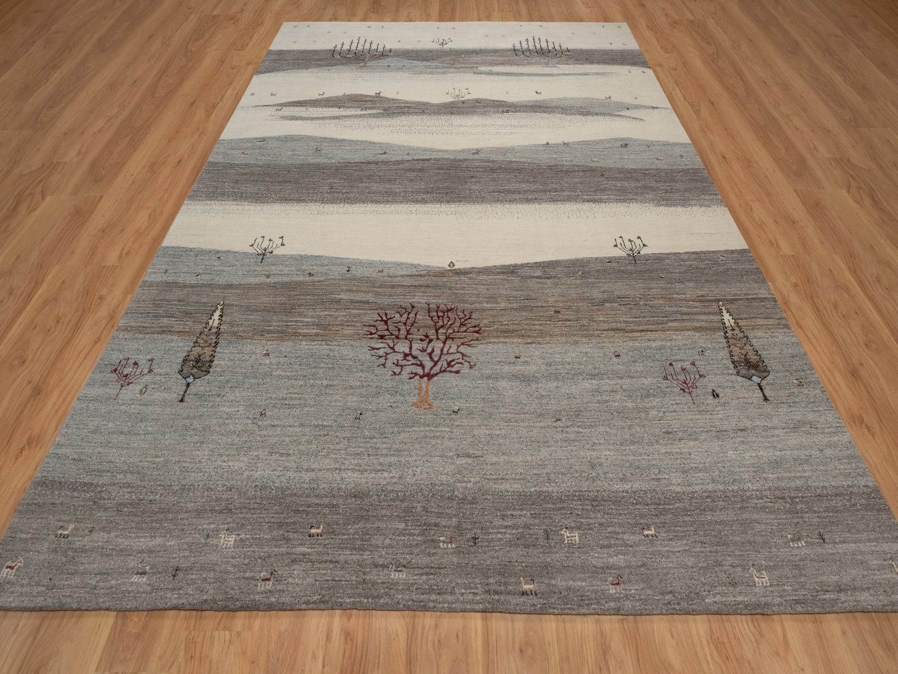 8'8"x11'10" Dove Gray, Modern, Lori Buft Gabbeh with Scenery Design, Small Animal Figurines, Hand Knotted, Soft Pile, Thick and Plush, Pure Wool, Oriental Rug HR92748 - Image 2