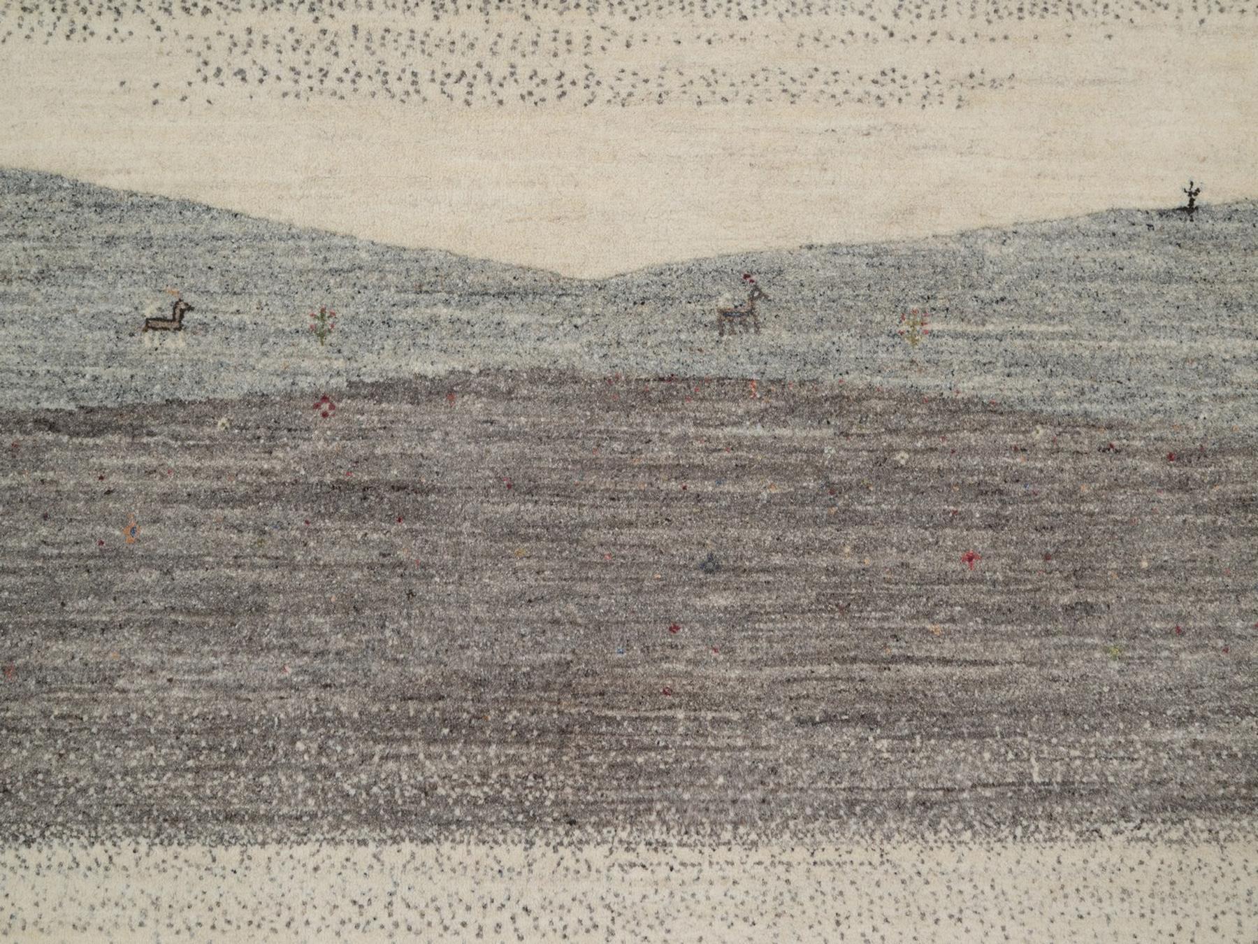 8'8"x11'10" Dove Gray, Modern, Lori Buft Gabbeh with Scenery Design, Small Animal Figurines, Hand Knotted, Soft Pile, Thick and Plush, Pure Wool, Oriental Rug HR92748 - Image 8