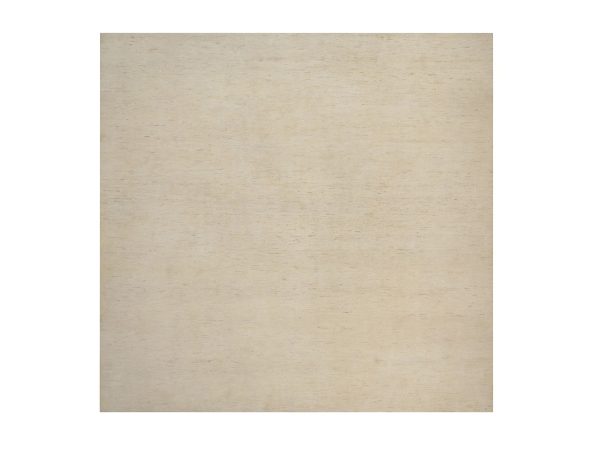 13'3"x13'3" Linen White, Modern, Plain Design, Lori Buft Gabbeh, Hand Knotted, Undyed Natural Wool, Thick and Plush, Square, Oriental Rug HR92749