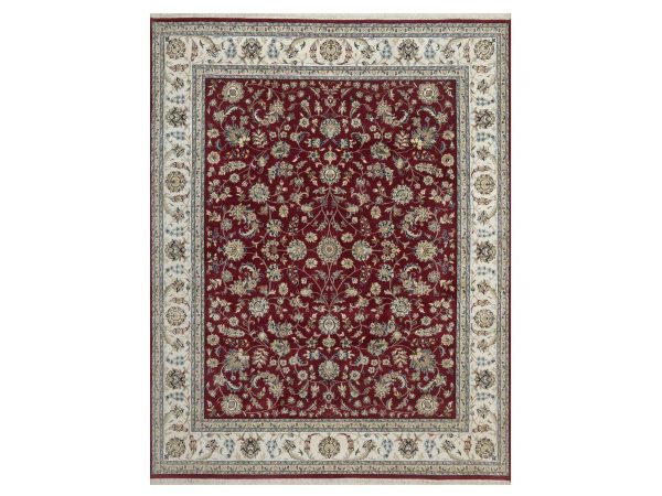 8'x10' Savvy Red, Nain with All Over Flower Pattern, 250 KPSI, Hand Knotted, Wool and Silk, Soft Pile, Oriental Rug HR92752