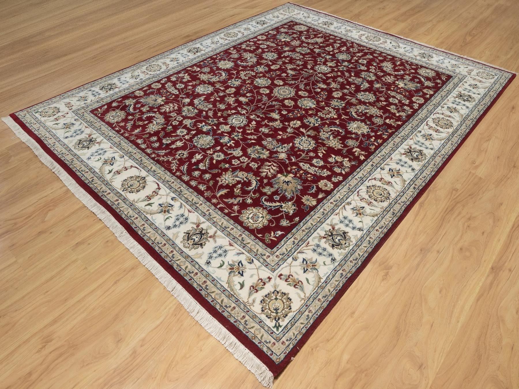 8'x10' Savvy Red, Nain with All Over Flower Pattern, 250 KPSI, Hand Knotted, Wool and Silk, Soft Pile, Oriental Rug HR92752 - Image 3