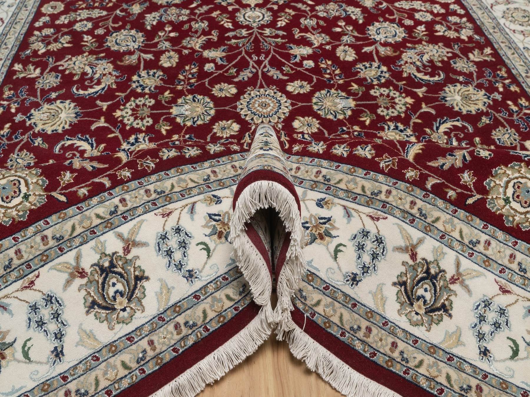 8'x10' Savvy Red, Nain with All Over Flower Pattern, 250 KPSI, Hand Knotted, Wool and Silk, Soft Pile, Oriental Rug HR92752 - Image 5