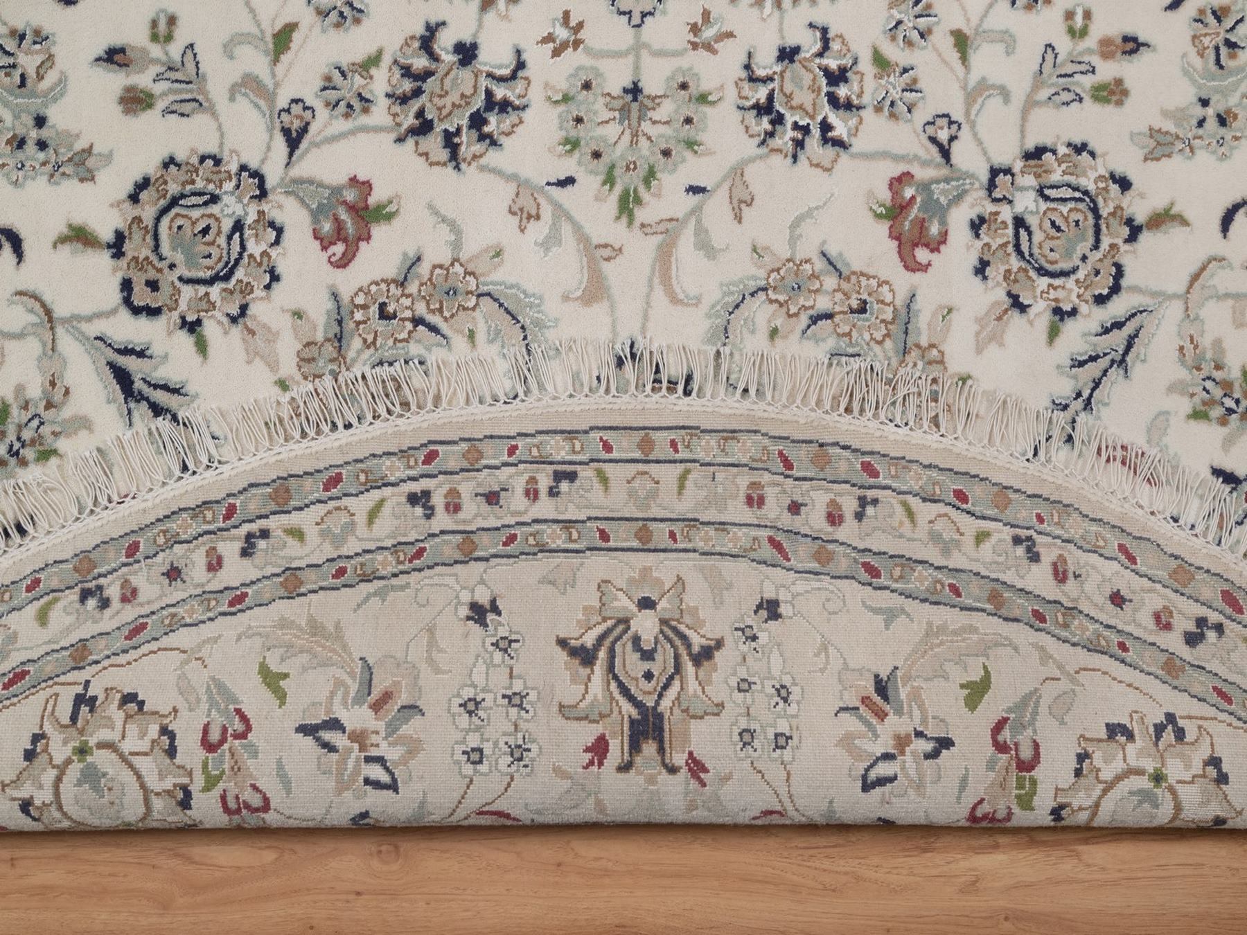 8'x8' Pearl White, 250 KPSI, Nain with All Over Flower Design, Hand Knotted, Wool and Silk, Soft Pile, Round, Oriental Rug HR92760 - Image 4