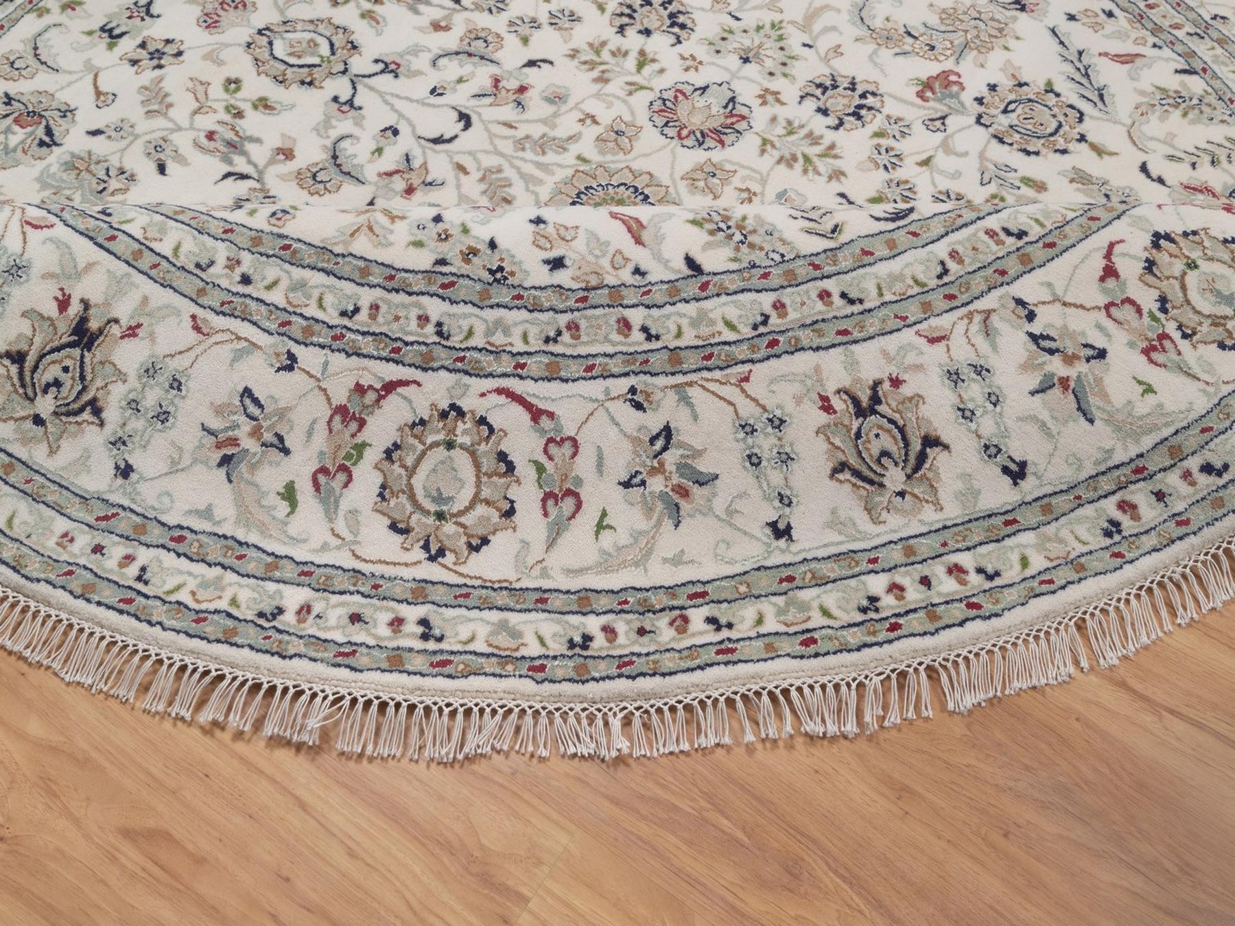 8'x8' Pearl White, 250 KPSI, Nain with All Over Flower Design, Hand Knotted, Wool and Silk, Soft Pile, Round, Oriental Rug HR92760 - Image 6