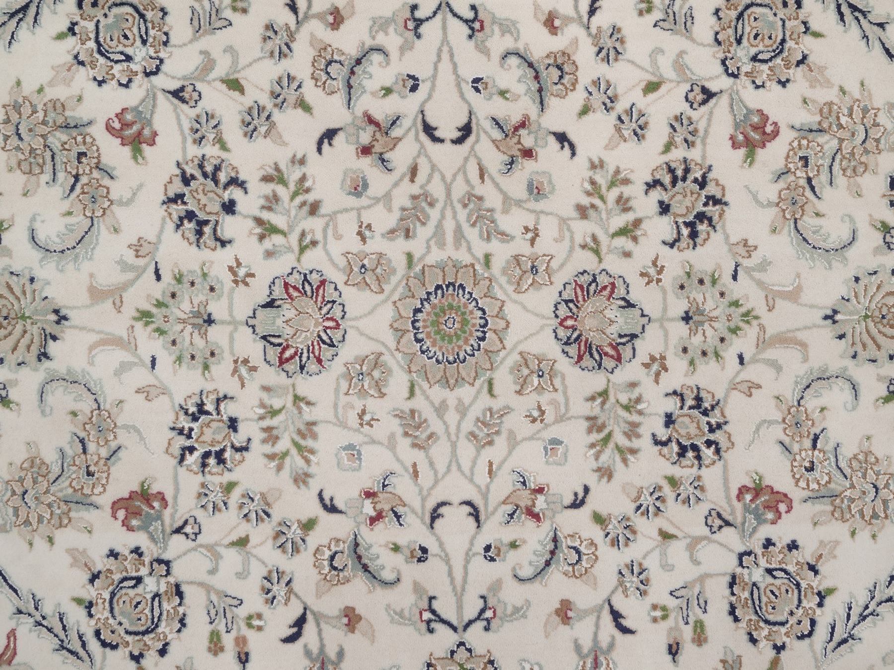 8'x8' Pearl White, 250 KPSI, Nain with All Over Flower Design, Hand Knotted, Wool and Silk, Soft Pile, Round, Oriental Rug HR92760 - Image 8