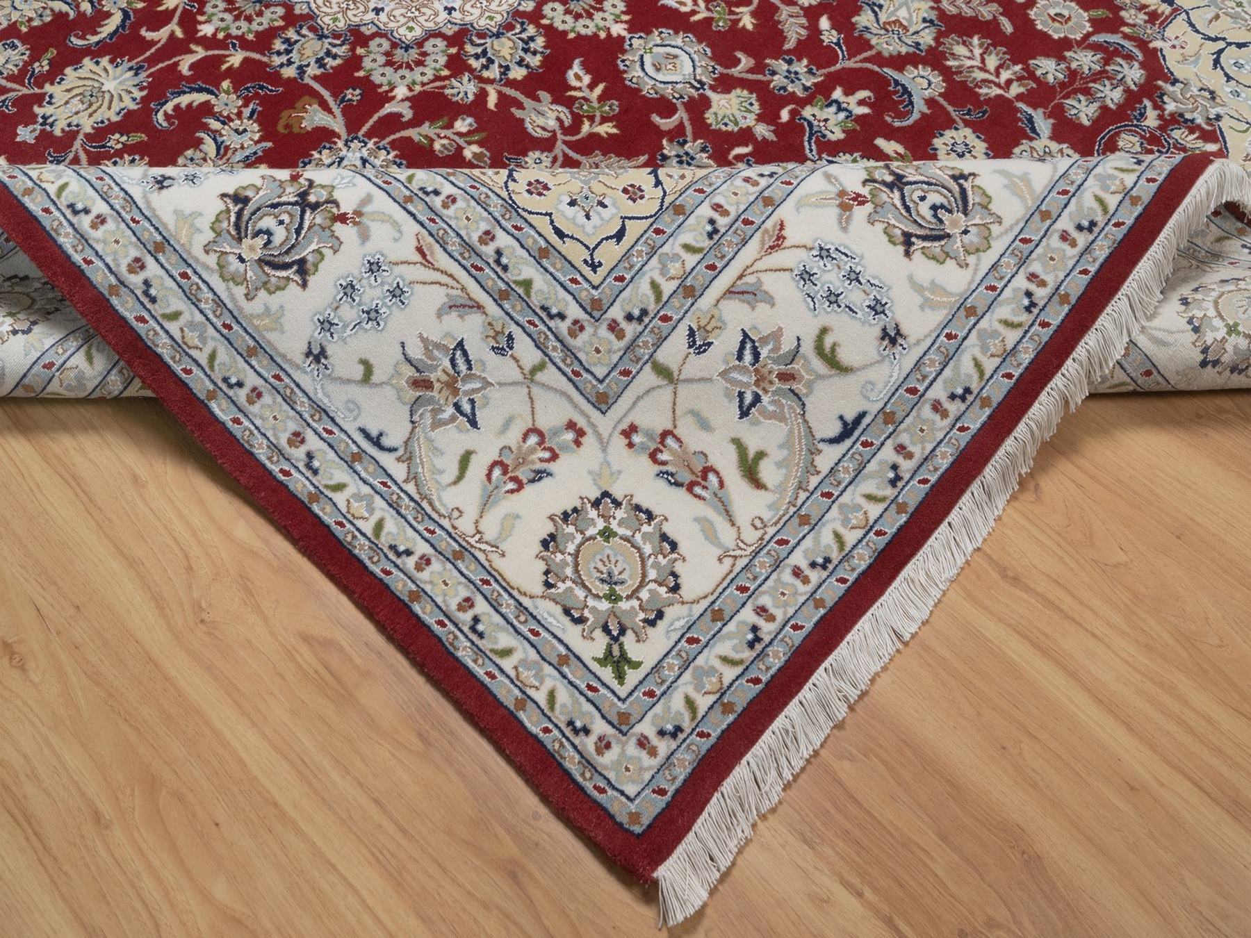 7'10"x10'1" Rhubarb Red, Nain with Flower Medallion Design, Hand Knotted, 250 KPSI, Wool and Silk, Soft Pile, Oriental Rug HR92762 - Image 6