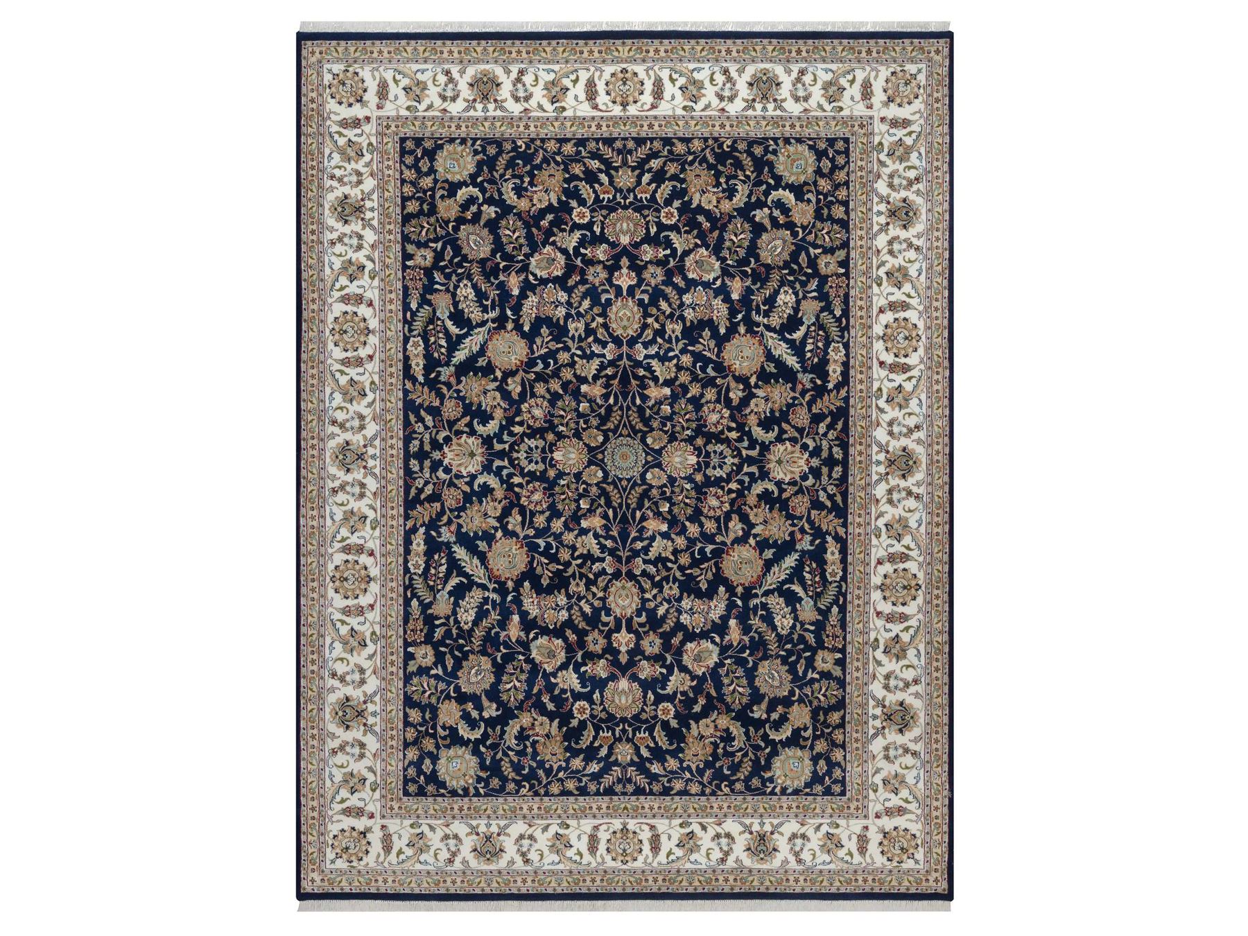 9'x12' Midnight Blue, Nain with All Over Floral Pattern, Hand Knotted, Wool and Silk, Soft Pile, 250 KPSI, Oriental Rug HR92765