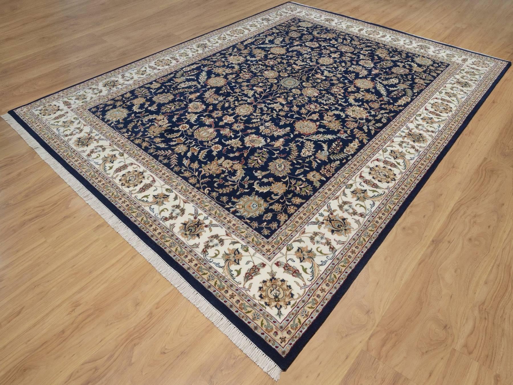 9'x12' Midnight Blue, Nain with All Over Floral Pattern, Hand Knotted, Wool and Silk, Soft Pile, 250 KPSI, Oriental Rug HR92765 - Image 3