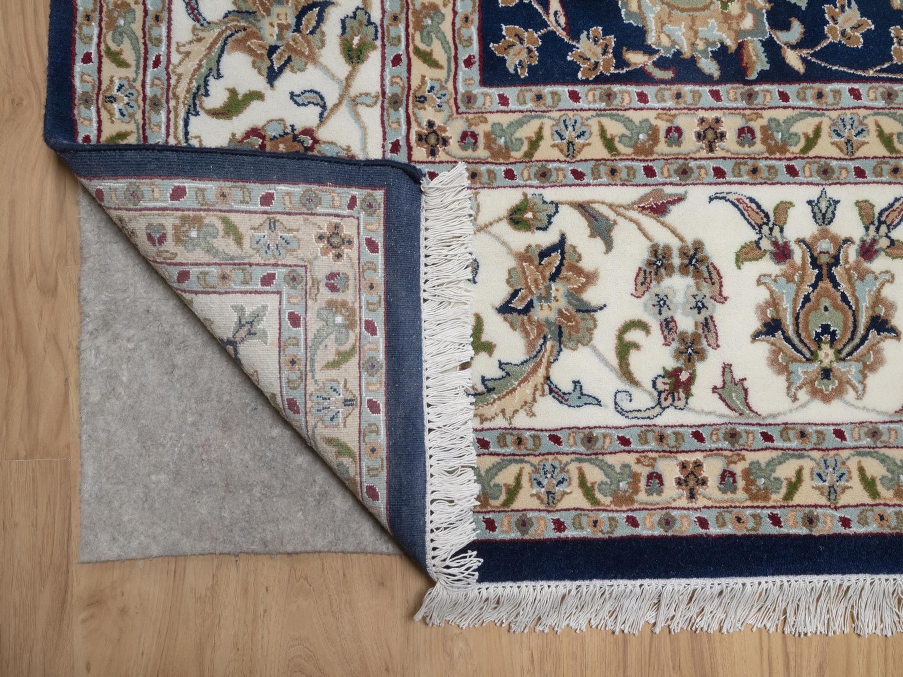 9'x12' Midnight Blue, Nain with All Over Floral Pattern, Hand Knotted, Wool and Silk, Soft Pile, 250 KPSI, Oriental Rug HR92765 - Image 4