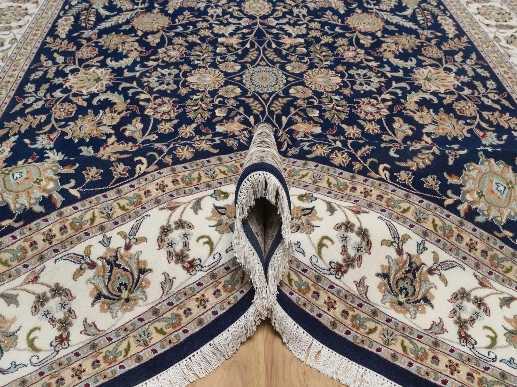 9'x12' Midnight Blue, Nain with All Over Floral Pattern, Hand Knotted, Wool and Silk, Soft Pile, 250 KPSI, Oriental Rug HR92765 - Image 5