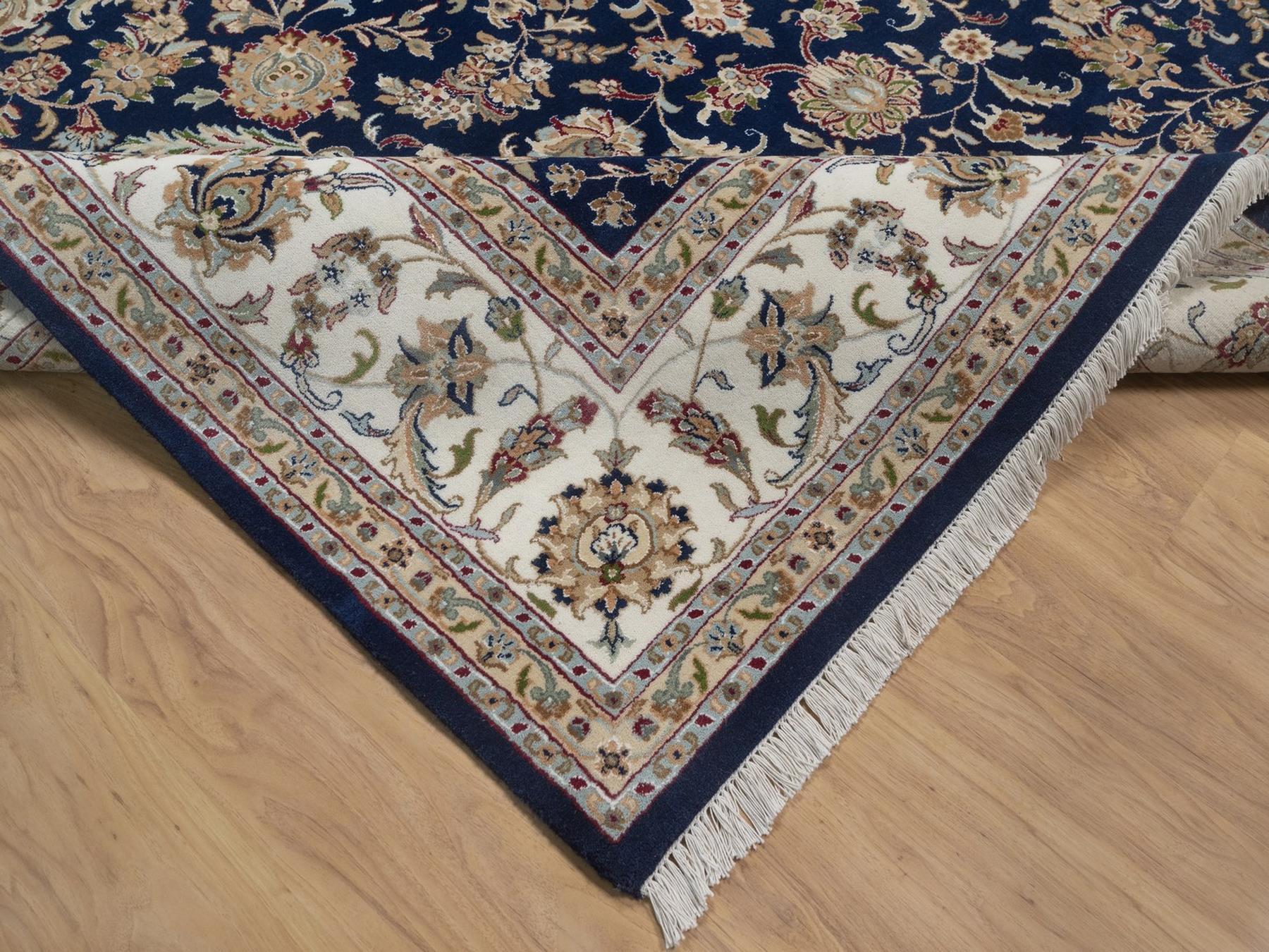 9'x12' Midnight Blue, Nain with All Over Floral Pattern, Hand Knotted, Wool and Silk, Soft Pile, 250 KPSI, Oriental Rug HR92765 - Image 6