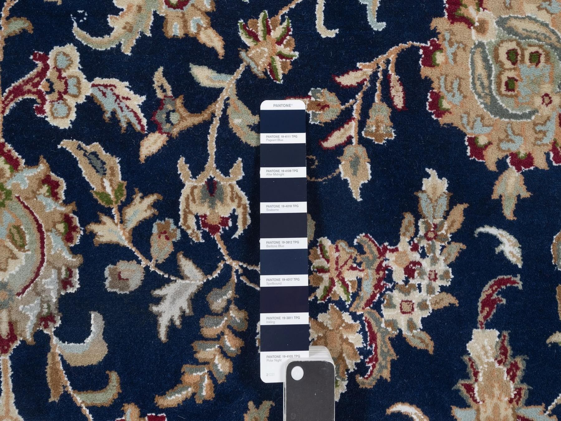 9'x12' Midnight Blue, Nain with All Over Floral Pattern, Hand Knotted, Wool and Silk, Soft Pile, 250 KPSI, Oriental Rug HR92765 - Image 7