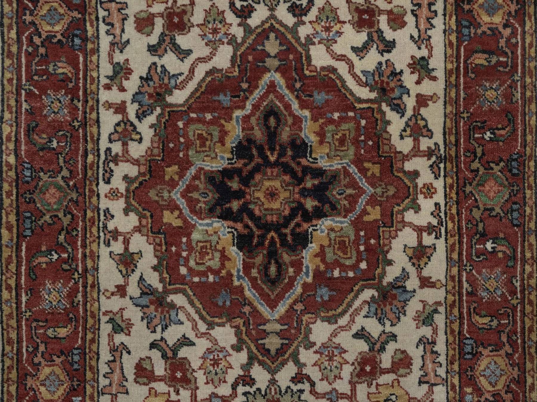 2'6"x8' Chiffon White, Antiqued Fine Heriz Re-Creation, Medallions Design, Hand Knotted, Hand Spun New Zealand Wool, Soft Pile, Vegetable Dyes, Runner, Oriental Rug HR92767 - Image 5