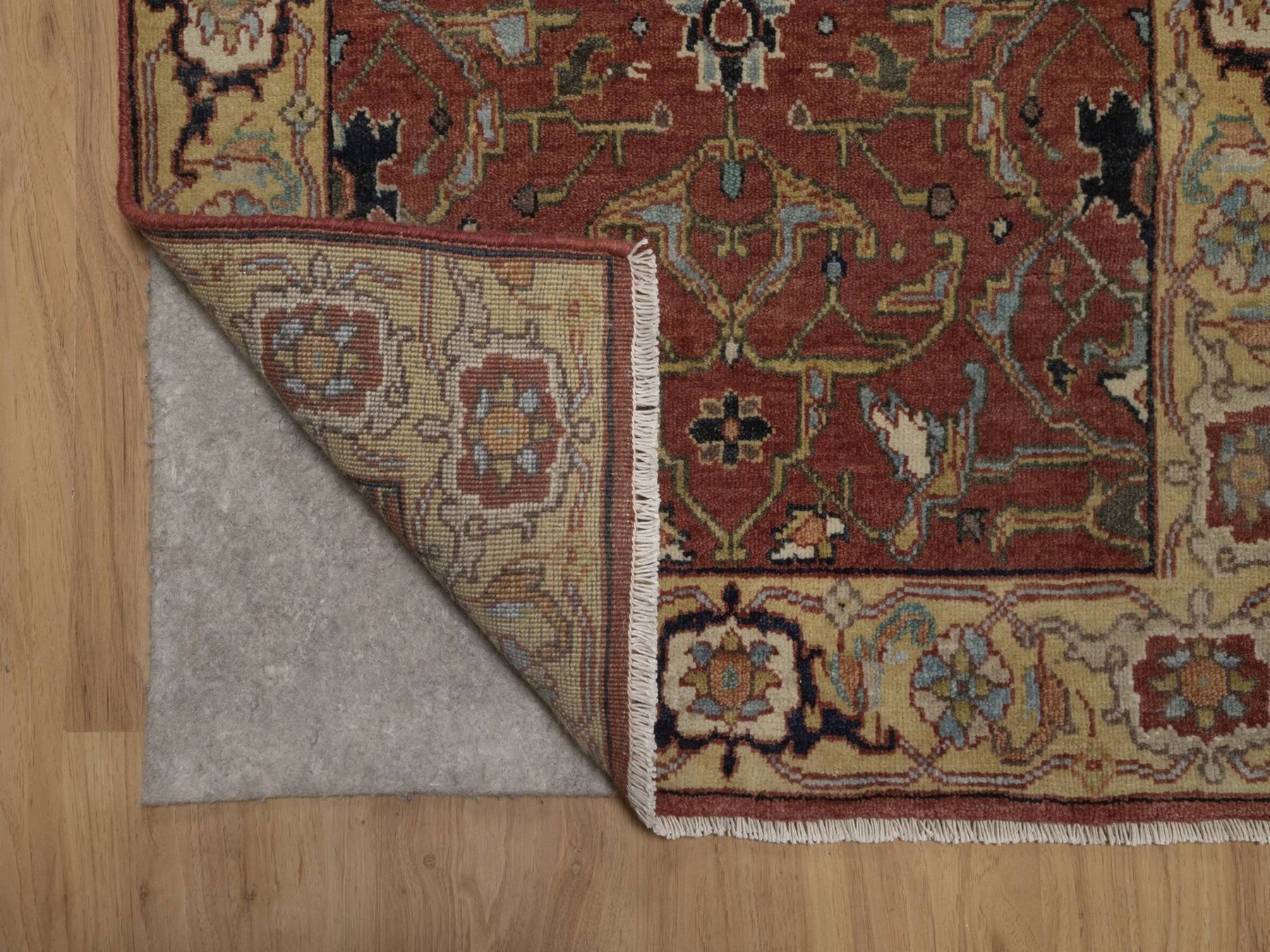2'5"x8' Auburn Red, Antiqued Fine Heriz Re-Creation, All Over Design, Hand Knotted, Hand Spun New Zealand Wool, Soft Pile, Vegetable Dyes, Narrow Runner, Oriental Rug HR92769 - Image 3