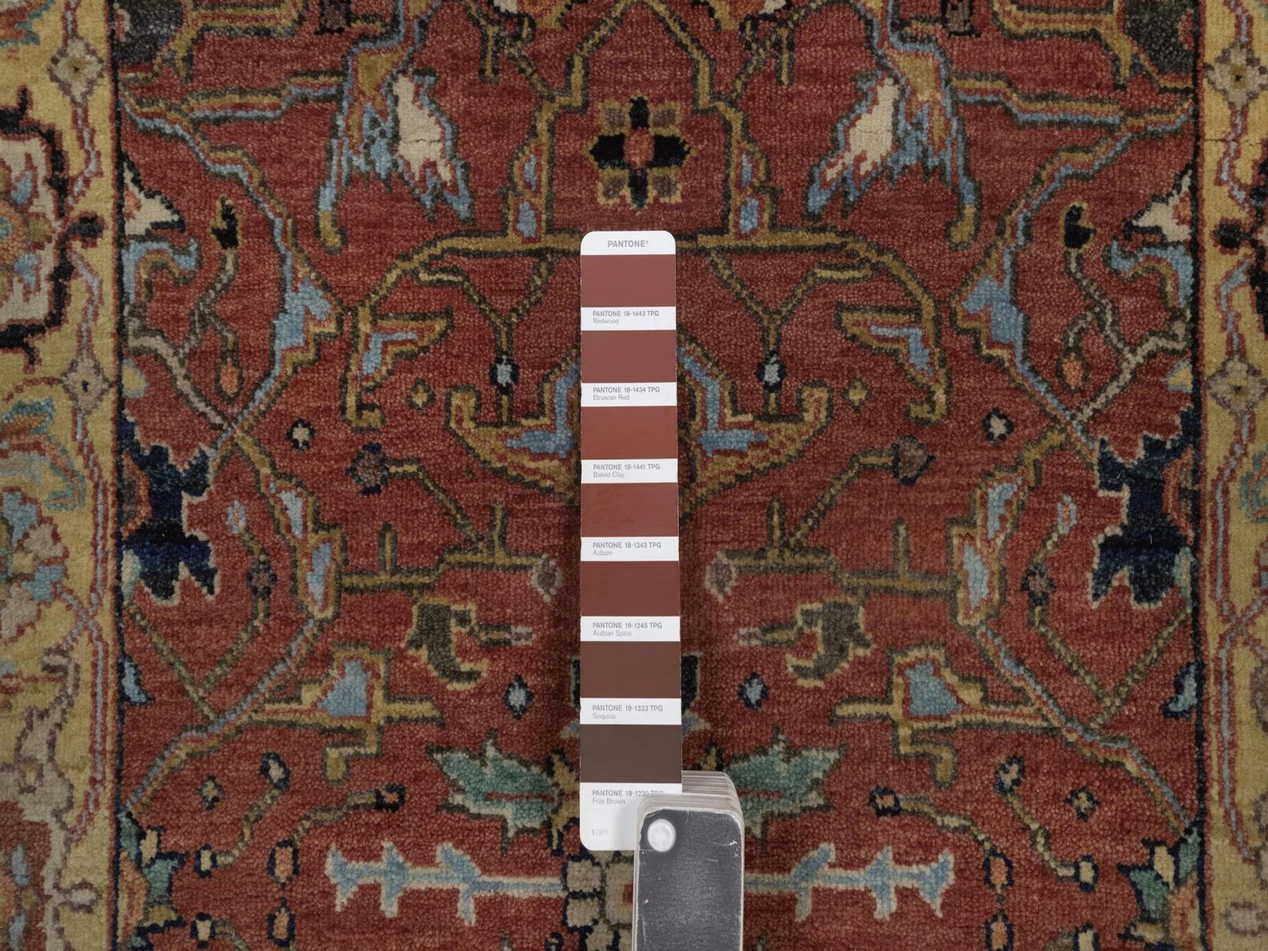 2'5"x8' Auburn Red, Antiqued Fine Heriz Re-Creation, All Over Design, Hand Knotted, Hand Spun New Zealand Wool, Soft Pile, Vegetable Dyes, Narrow Runner, Oriental Rug HR92769 - Image 4