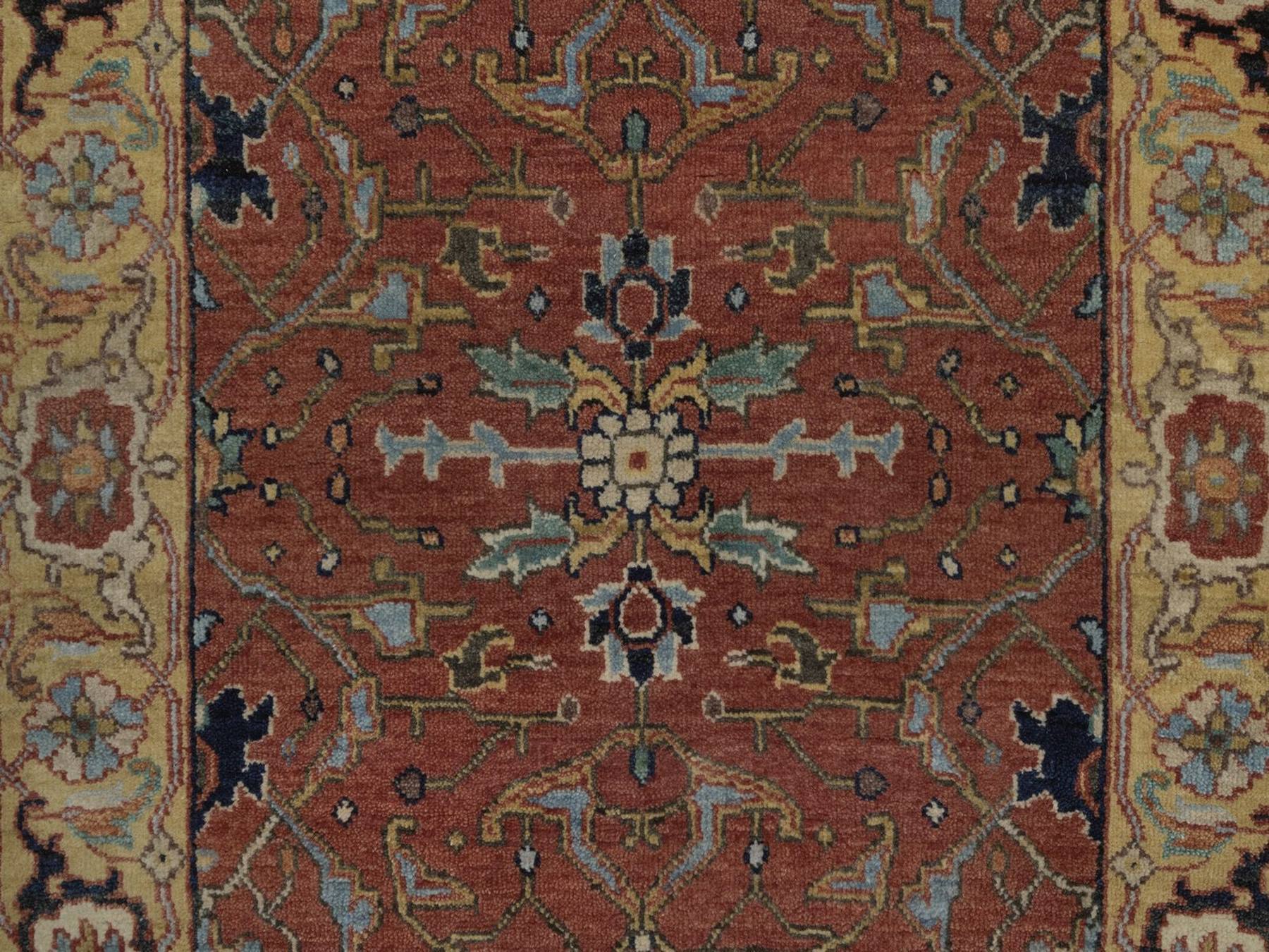 2'5"x8' Auburn Red, Antiqued Fine Heriz Re-Creation, All Over Design, Hand Knotted, Hand Spun New Zealand Wool, Soft Pile, Vegetable Dyes, Narrow Runner, Oriental Rug HR92769 - Image 5