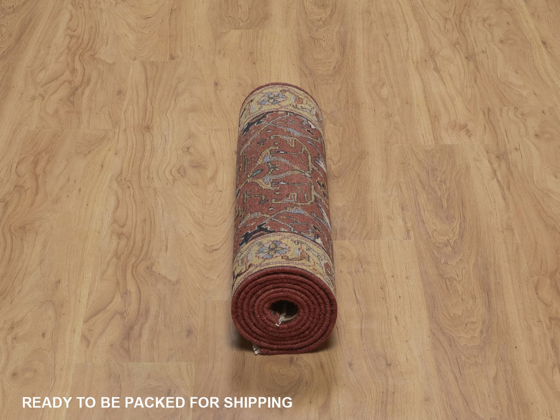 2'5"x8' Auburn Red, Antiqued Fine Heriz Re-Creation, All Over Design, Hand Knotted, Hand Spun New Zealand Wool, Soft Pile, Vegetable Dyes, Narrow Runner, Oriental Rug HR92769 - Image 6