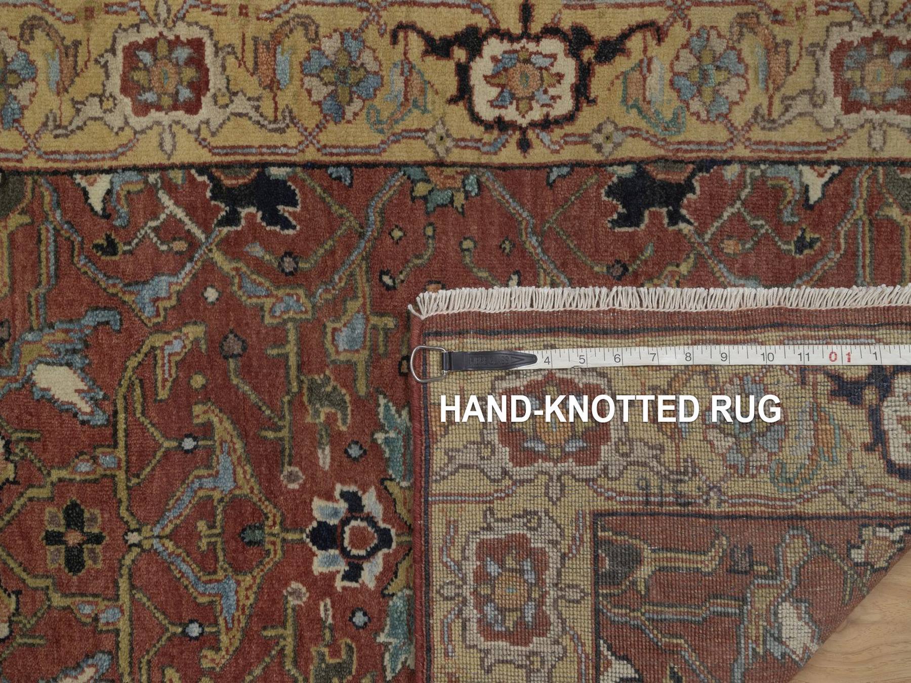 2'5"x8' Auburn Red, Antiqued Fine Heriz Re-Creation, All Over Design, Hand Knotted, Hand Spun New Zealand Wool, Soft Pile, Vegetable Dyes, Narrow Runner, Oriental Rug HR92769 - Image 8