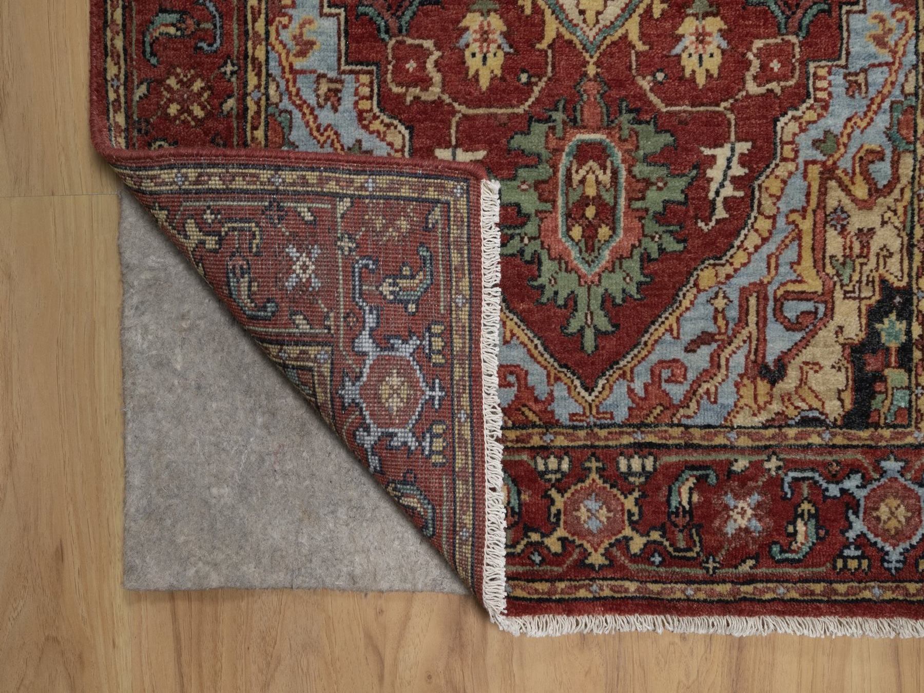 2'7"x6'3" Brick Red, Antiqued Fine Heriz Re-Creation with Medallion Design, Hand Knotted, Hand Spun New Zealand Wool, Denser Weave, Vegetable Dyes, Runner, Oriental Rug HR92771 - Image 3