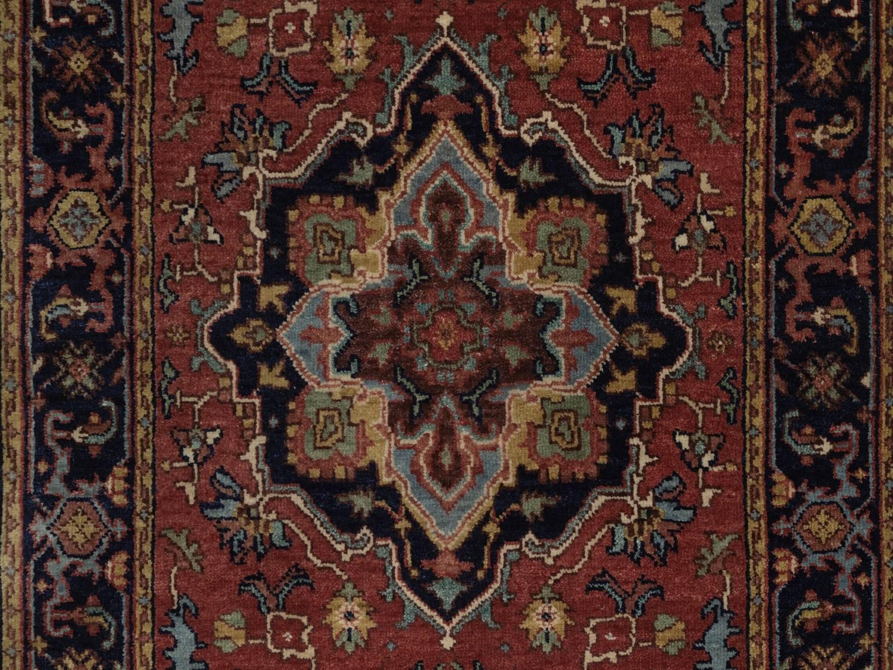 2'6"x10'2" Barn Red, Antiqued Fine Heriz Re-Creation, Medallions Design, Hand Knotted, Hand Spun New Zealand Wool, Denser Weave, Soft Pile, Vegetable Dyes, Runner, Oriental Rug HR92776 - Image 5