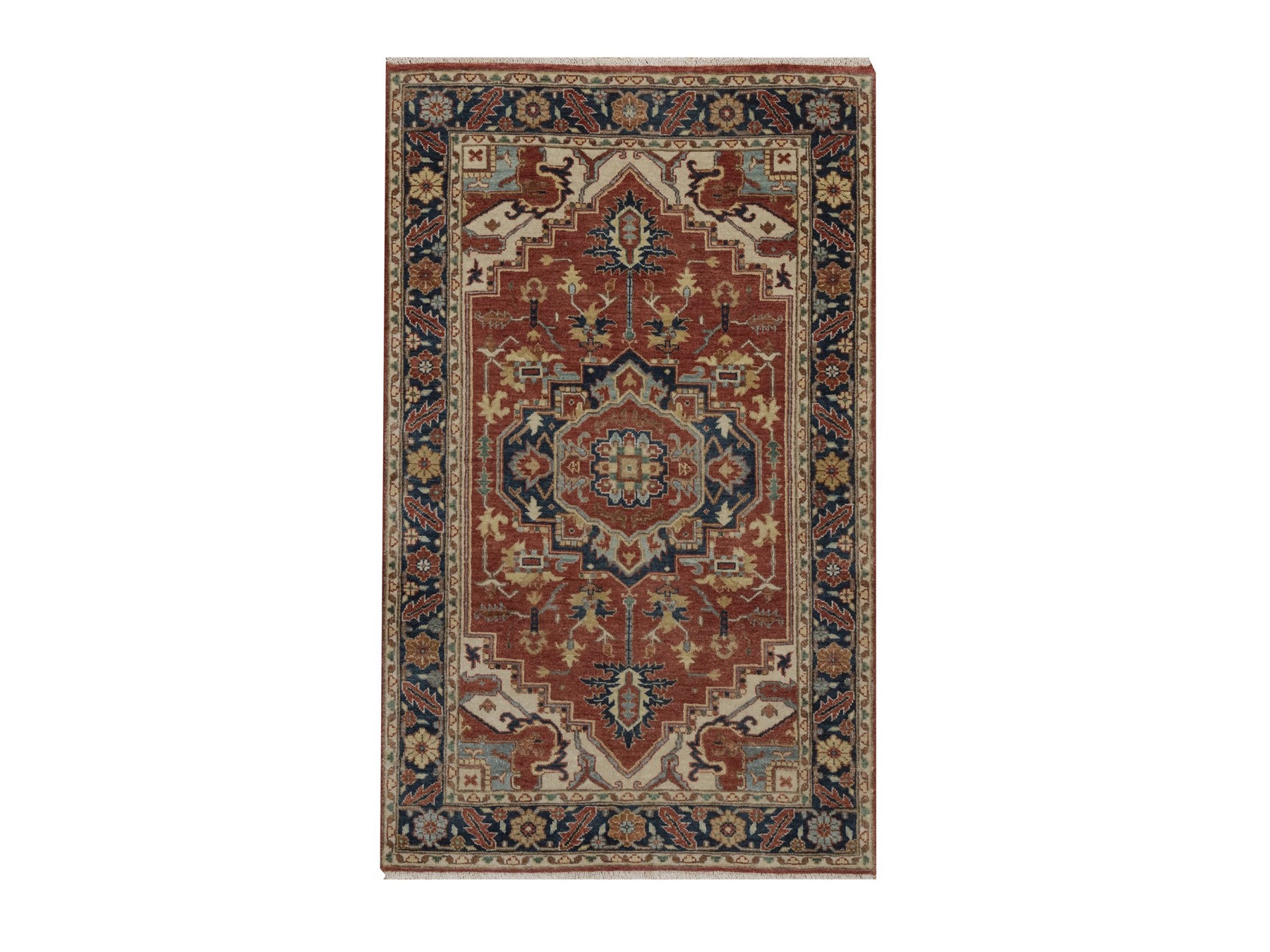 3'1"x5'2" Auburn Red, Antiqued Fine Heriz Re-Creation, Medallion Design, Hand Knotted, Hand Spun New Zealand Wool, Vegetable Dyes, Soft Pile, Denser Weave, Oriental Rug HR92778