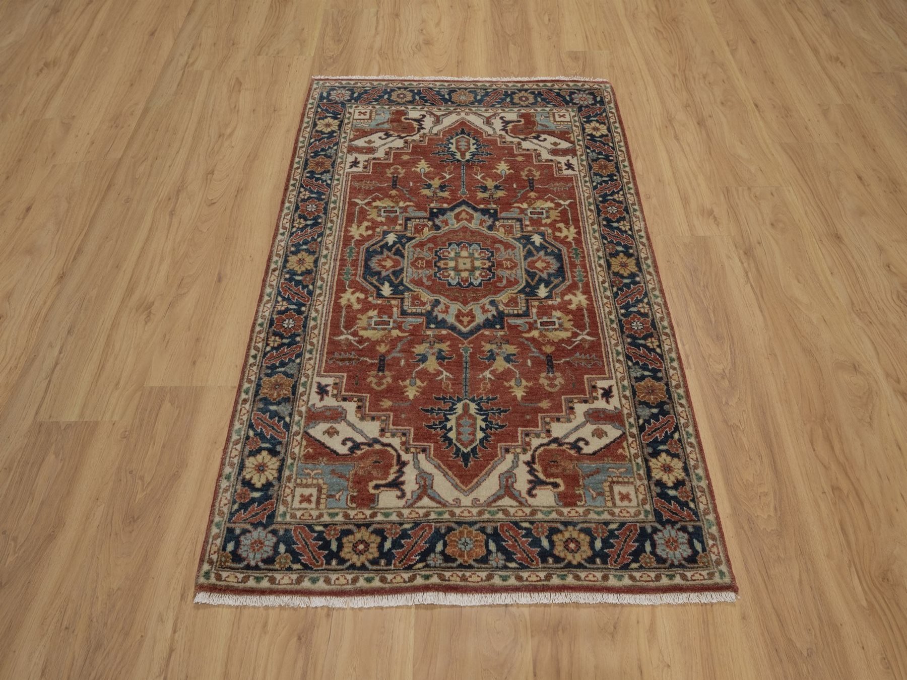3'1"x5'2" Auburn Red, Antiqued Fine Heriz Re-Creation, Medallion Design, Hand Knotted, Hand Spun New Zealand Wool, Vegetable Dyes, Soft Pile, Denser Weave, Oriental Rug HR92778 - Image 2