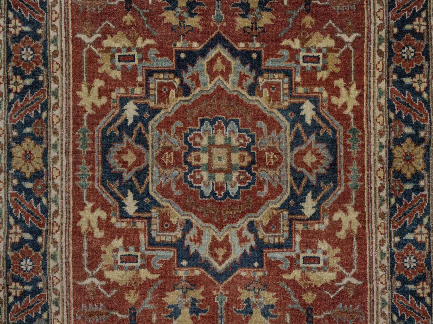3'1"x5'2" Auburn Red, Antiqued Fine Heriz Re-Creation, Medallion Design, Hand Knotted, Hand Spun New Zealand Wool, Vegetable Dyes, Soft Pile, Denser Weave, Oriental Rug HR92778 - Image 5