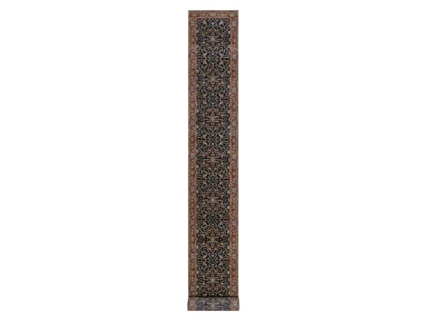 2'7"x23'8" Midnight Blue, Antiqued Fine Heriz Re-Creation, All Over Design, Hand Spun New Zealand Wool, Denser Weave, Vegetable Dyes, Hand Knotted, XL Runner, Oriental Rug HR92781