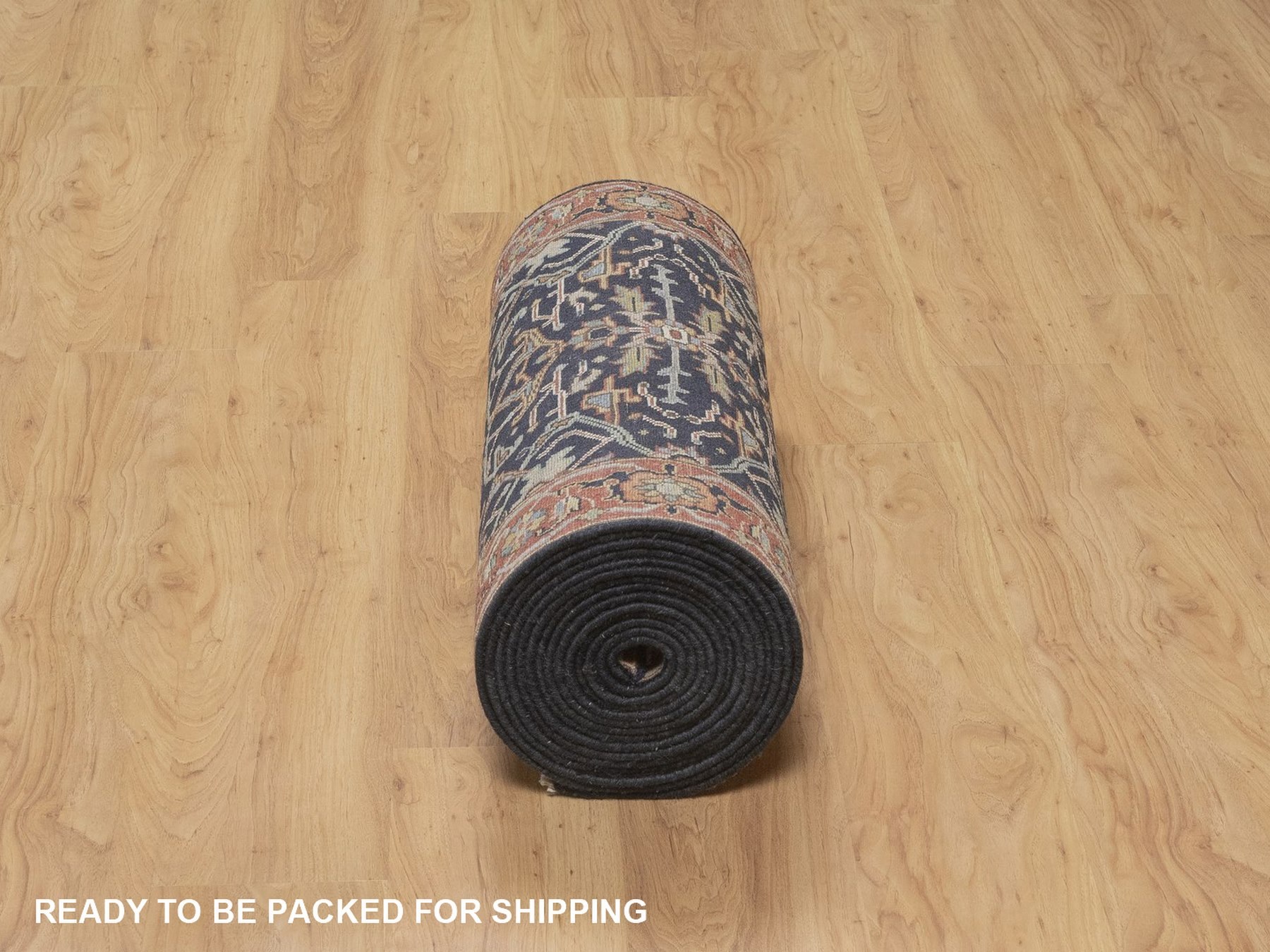 2'7"x23'8" Midnight Blue, Antiqued Fine Heriz Re-Creation, All Over Design, Hand Spun New Zealand Wool, Denser Weave, Vegetable Dyes, Hand Knotted, XL Runner, Oriental Rug HR92781 - Image 6