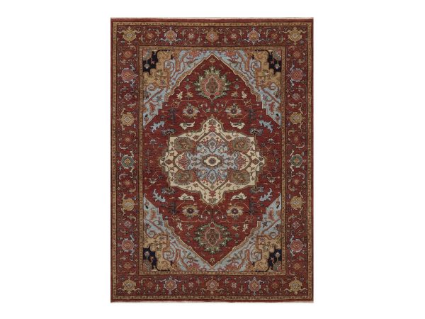 5'1"x7'2" Brick Red, Antiqued Fine Heriz Re-Creation with Medallion Design, Hand Knotted, Hand Spun New Zealand Wool, Denser Weave, Vegetable Dyes, Oriental Rug HR92782