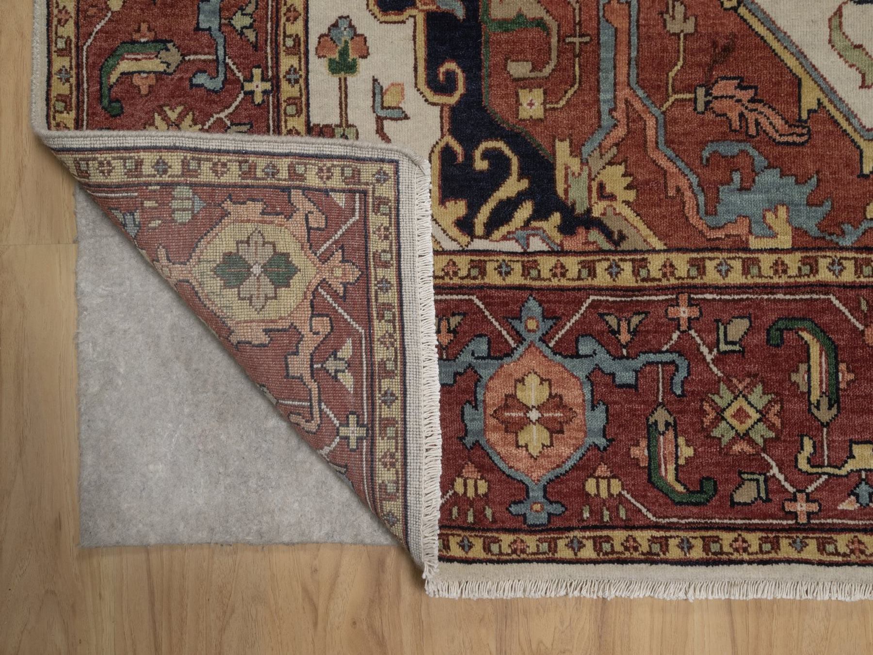 6'x9' Chiffon White, Antiqued Fine Heriz Re-Creation with Medallion Design, Hand Knotted, Hand Spun New Zealand Wool, Soft Pile, Vegetable Dyes, Oriental Rug HR92783 - Image 4