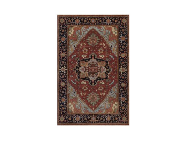 6'x9'2" Barn Red, Antiqued Fine Heriz Re-Creation, Medallion Design, Hand Knotted, Hand Spun New Zealand Wool, Denser Weave, Soft Pile, Vegetable Dyes, Oriental Rug HR92786