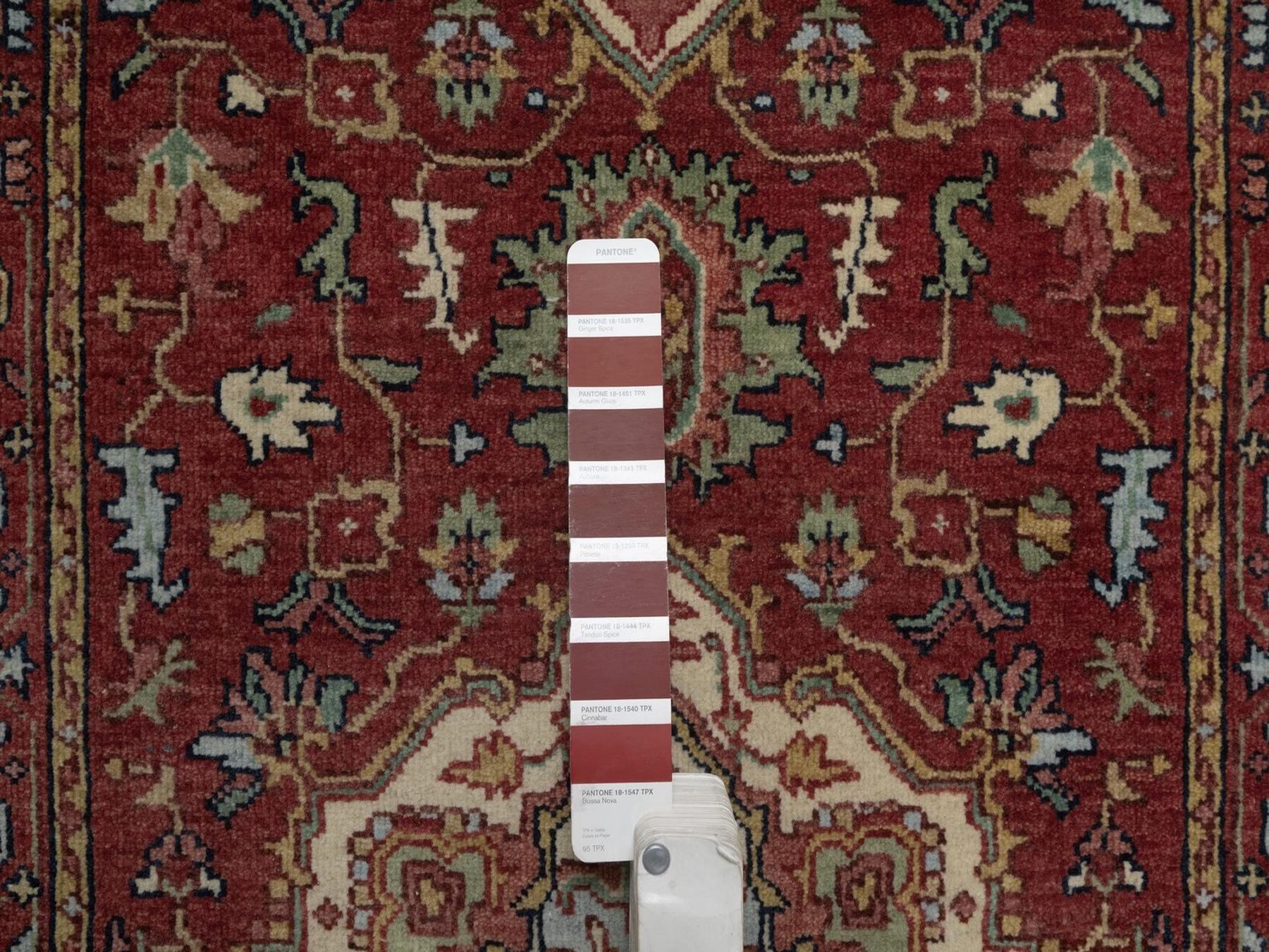 2'7"x20' Brick Red, Antiqued Fine Heriz Re-Creation, Medallions Design, Hand Knotted, Hand Spun New Zealand Wool, Denser Weave, Vegetable Dyes, XL Runner, Oriental Rug HR92787 - Image 4